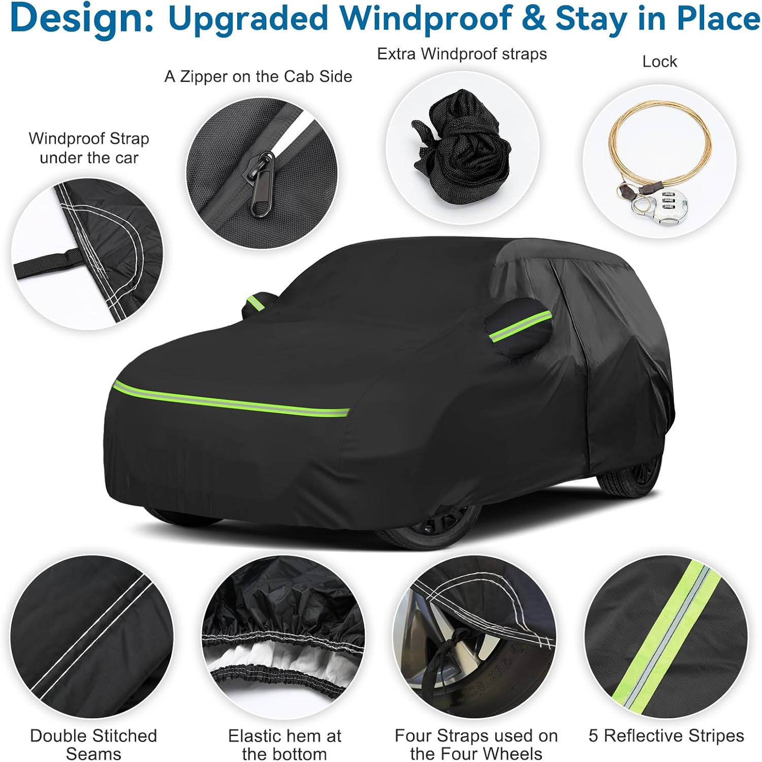 Full Car Covers for 2014-2025 Mini Cooper/Cooper S/Hardtop/Clubman/Countryman 4 Door, Car Cover Waterproof Heavy Duty All-Weather Protection with Door Zipper & Storage Bag image number 3