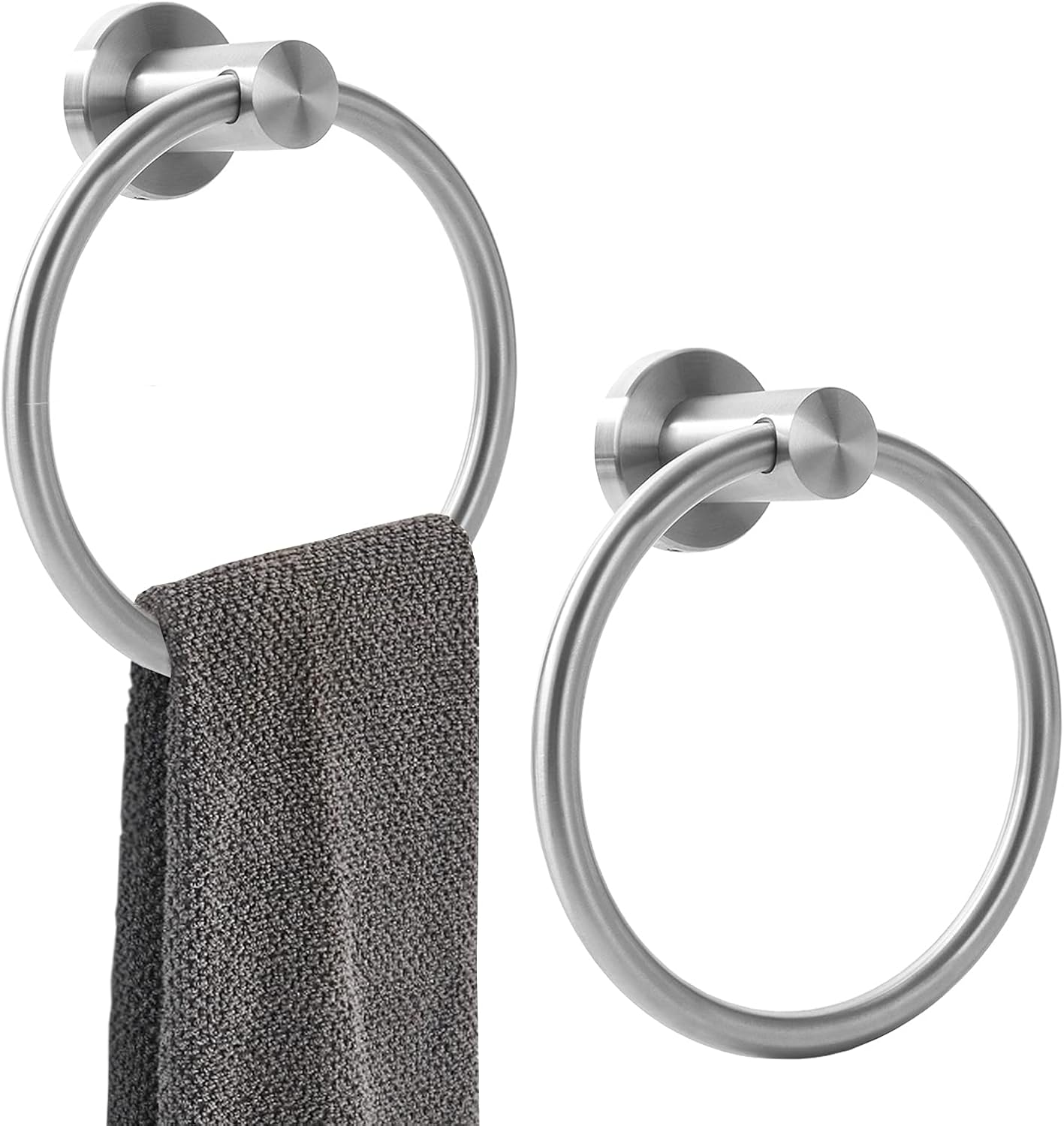Orlif Towel Ring Matte Black for Bathroom，Sus 304 Heavy Duty Stainless Steel Hand Towel Holder round Bath Towel Holder Hangers with Wall Mount Hardware（Drill Needed） (Brushed Nickel)