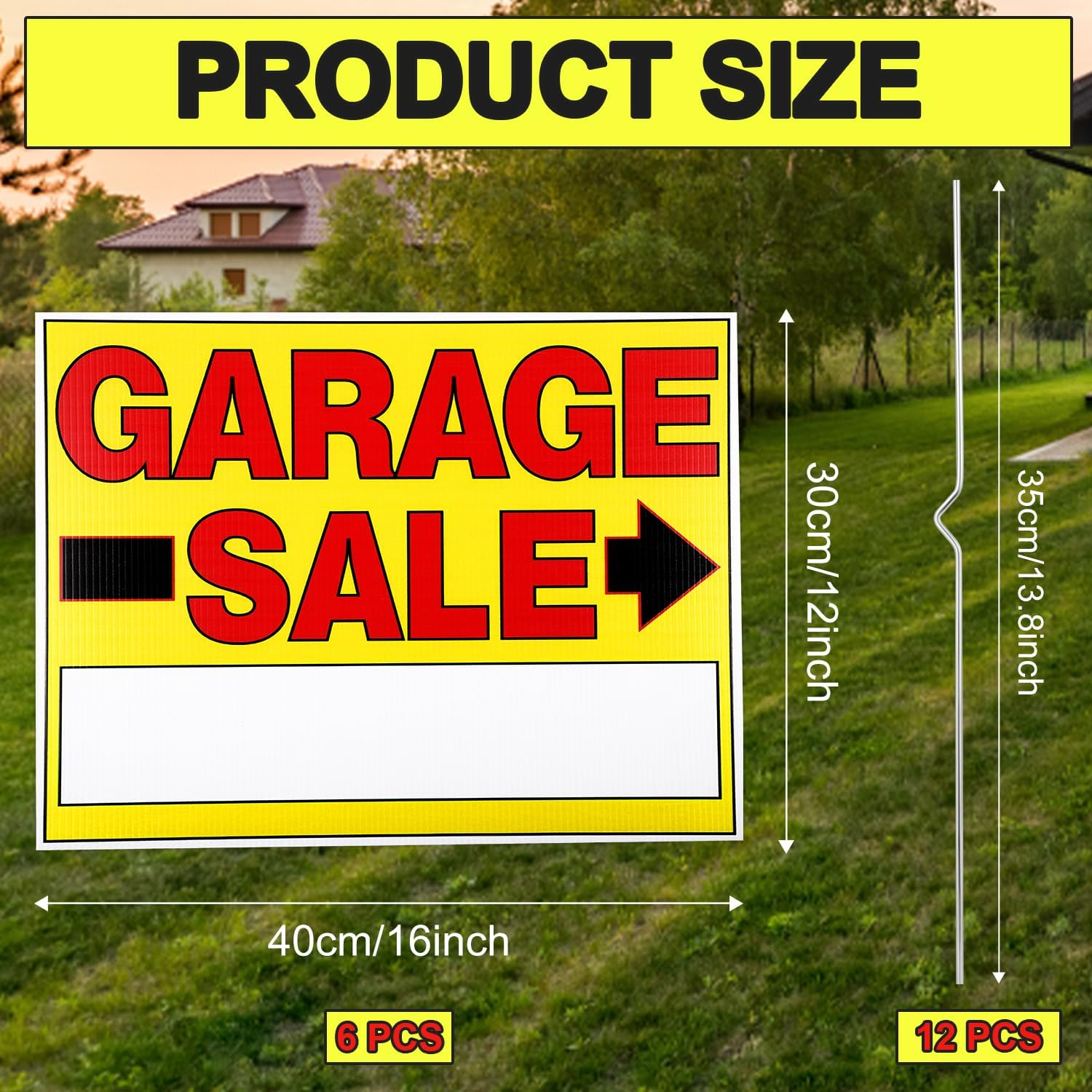 6Pcs Garage Sale Signs with Stakes, 16X12In Double Sided Yard Sale Signs Garage Sale Arrow Tag Signs for Sales Event image number 4