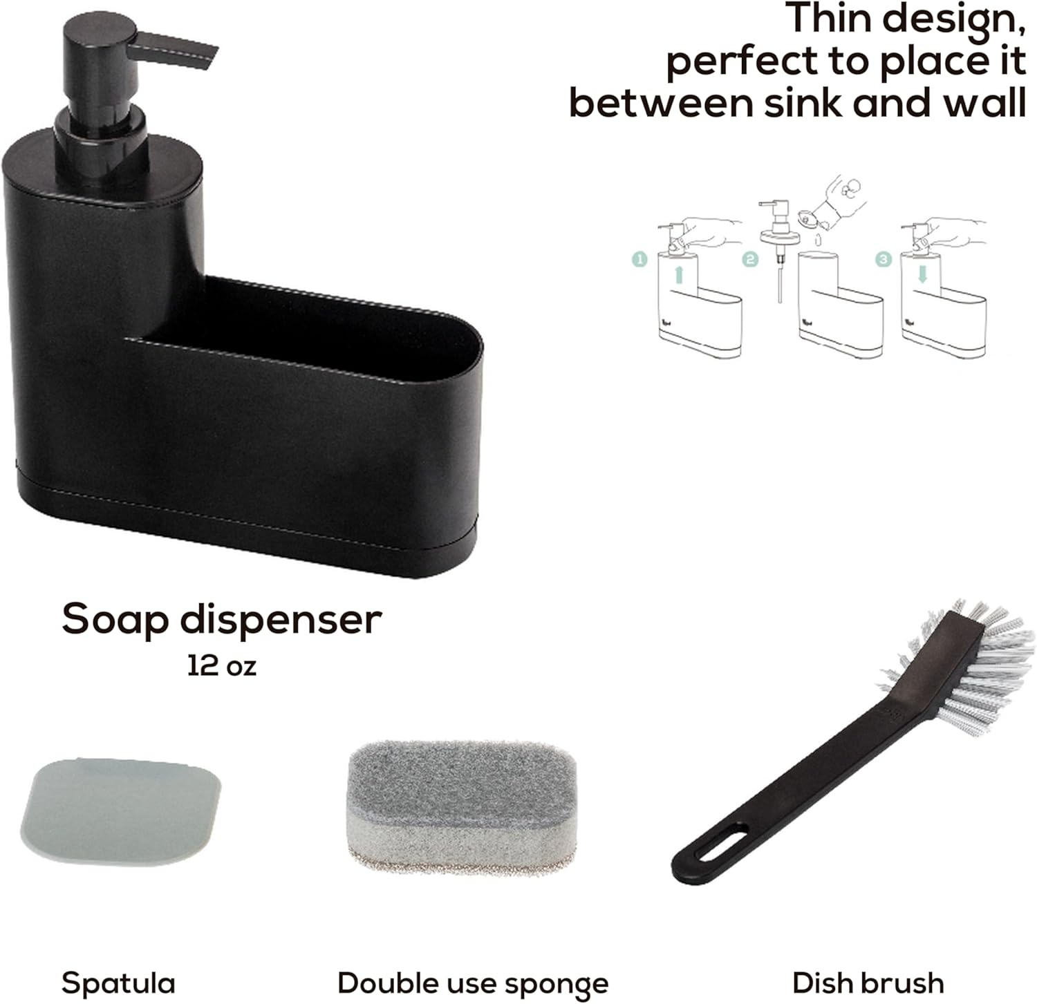 Vigar Rengo Black Monobloc Sink Caddy 4-Pieces Set