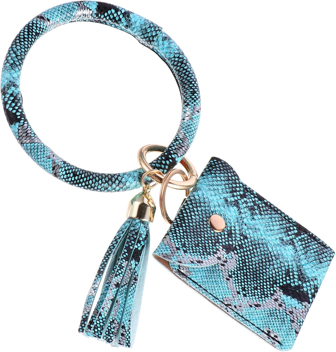 Wristlet Key Ring Bracelet with Pocket Card Holder Tassel Keyring Pattern Wristlet Keychain Bracelet Bangle for Women image number 4