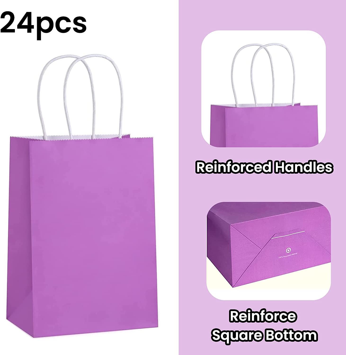 24PCS Small Party Favor Paper Gift Bags with Handles 6 Assorted Rainbow Colors Party Bags Kraft Paper Bags for Wedding Brithday Parties 15 * 8 * 21Cm/5.9 * 3.15 * 8.26In image number 2