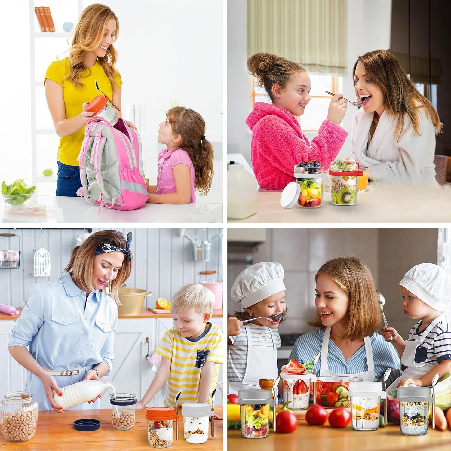 Overnight Oats Container Jars, 12 Oz Glass Airtight Yogurt Oatmeal Jars Set of 6, Overnight Oats Containers with Lids and Spoons, Large Capacity Portable Breakfast Jars Set with Measurement Marks image number 6