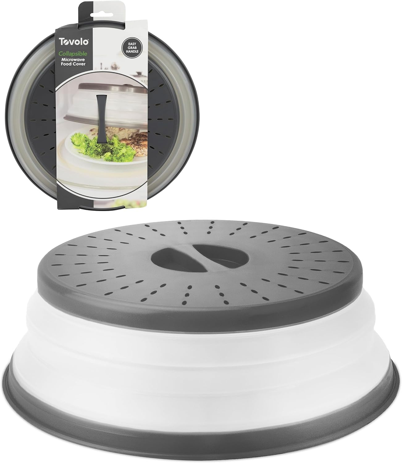 Tovolo Vented, Easy Grip, Collapsible Microwave Cover 10.5 Inch Charcoal