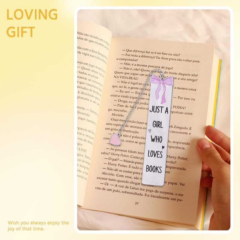 Cute Bookmark for Girls Pink Bow Book Marks for Reading Women Student Book Lover Bookworm Bookish Christmas Birthday Gift Just a Girl Who Loves Books Bookmarks Accessories image number 1