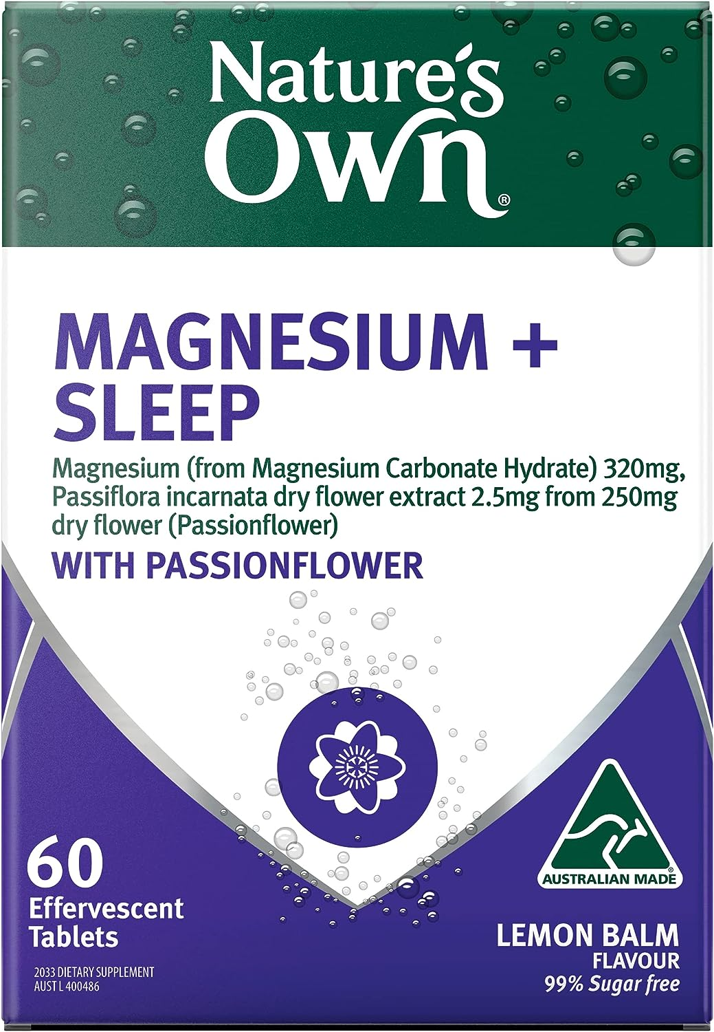 Nature'S Own Magnesium plus Sleep Tablets 60 - with Passionflower - Traditionally Used to Relieve Sleeplessness Due to Stress and Restlessness - Effervescent, Lemon Balm Flavour image number 1