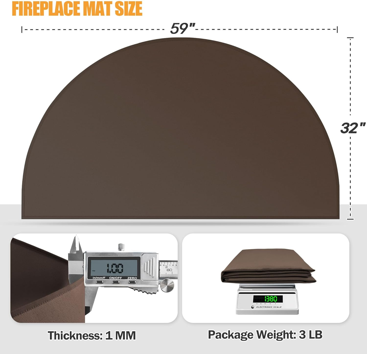 Hearth Rugs for Fireplaces Fire Resistant, 59 X 32 Inch Fireproof Fireplace Mat Hearth Rug, Hearth Pads for Wood Stove Fireplace Indoor Outdoor, Protect Floors Carpets from Sparks Embers-Brown, 1Mm image number 6