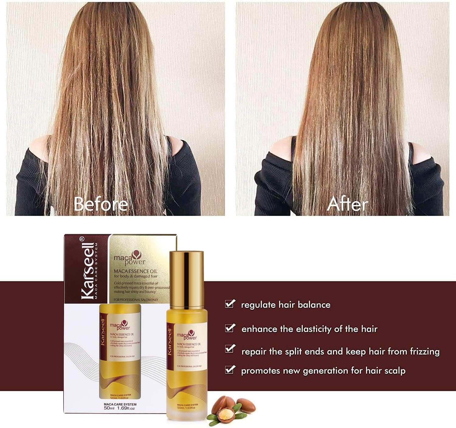 Karseell Moroccan Argan Oil for Hair Healing Cold Pressed Weightless Argan Oil Hair Serum for Dry Damaged Hair 50Ml image number 3