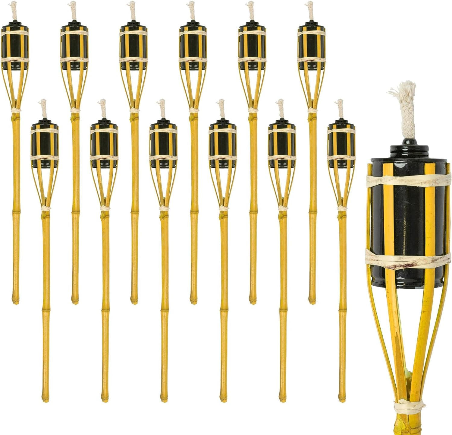 Harbour Housewares Bamboo Fire Torches - 60Cm - Yellow - 12X Garden Lighting Traditional Tiki Torches Outdoor Paraffin Oil Lamp Candle Flame Lantern with Removable Screw Top image number 6