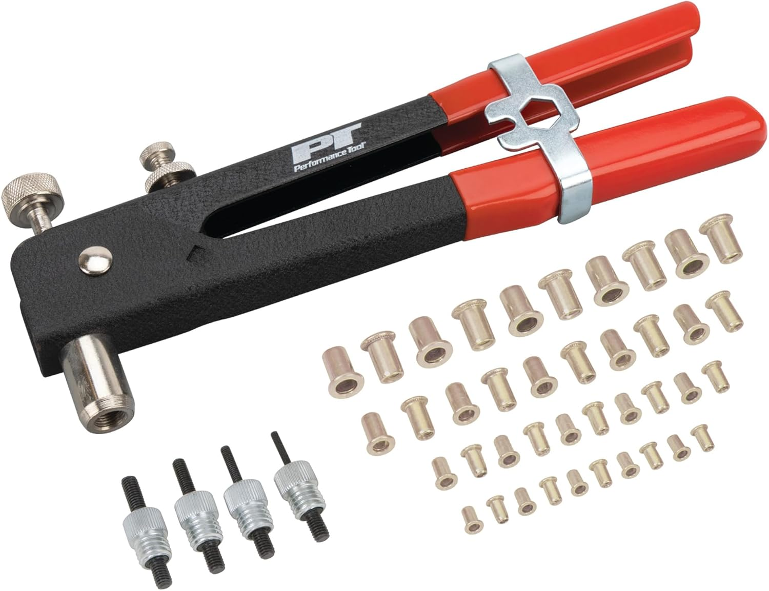 Performance Tool W2006 SAE Rivet Nut Kit Set, Riveter Tool, Rivet Nut Gun, Thread Hand Riveter, Rivet Gun, Riveting Tools with 45Pc, Metric Rivet Nuts Included -/32, 8-32, 10-24, 1/4-20 image number 6