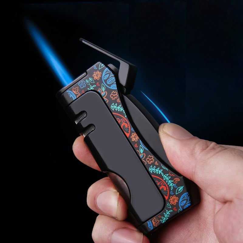 Pocket Torch Lighter, Adjustable Single Jet Blue Flame Butane Lighters Windproof Refillable Gas Lighters with Punch for Gift Grill Camping (Without Gas) image number 3