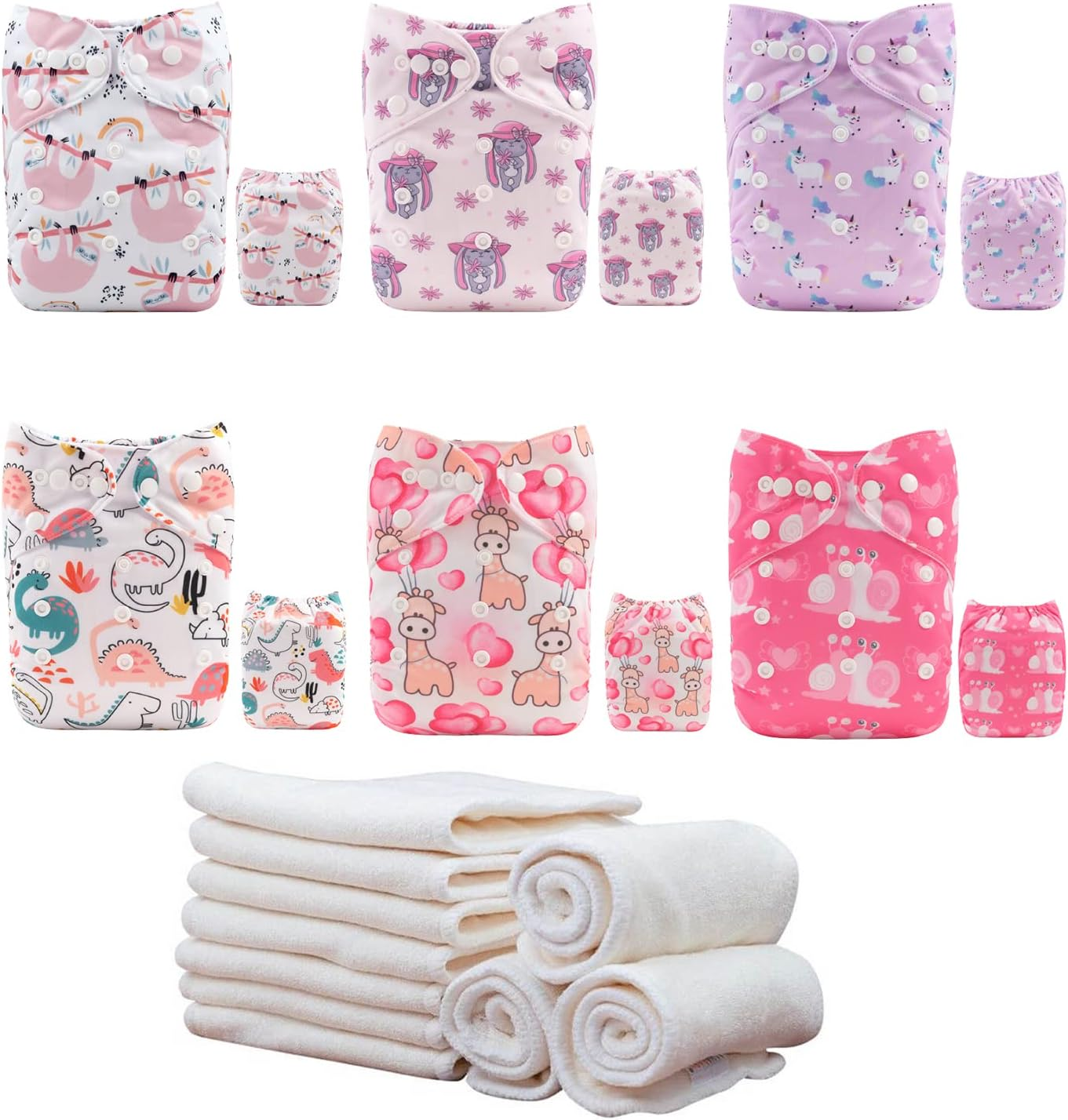 ALVABABY Baby Cloth Diapers/Adjustable Washable Reusable/6 Pack with 12 Pcs 4-Layers Viscose from Bamboo Inserts 6DM32-MB-AU