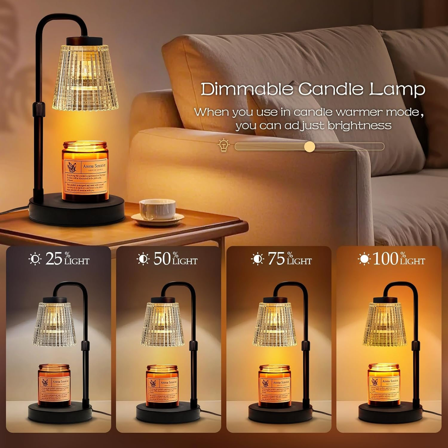 Candle Warmer Lamp with Timer, Adjustable Height Candle Warmer, Dimmable, Home Decor, Wax Warmer Lamp for Jar Candles with 2 Bulbs, Black image number 3