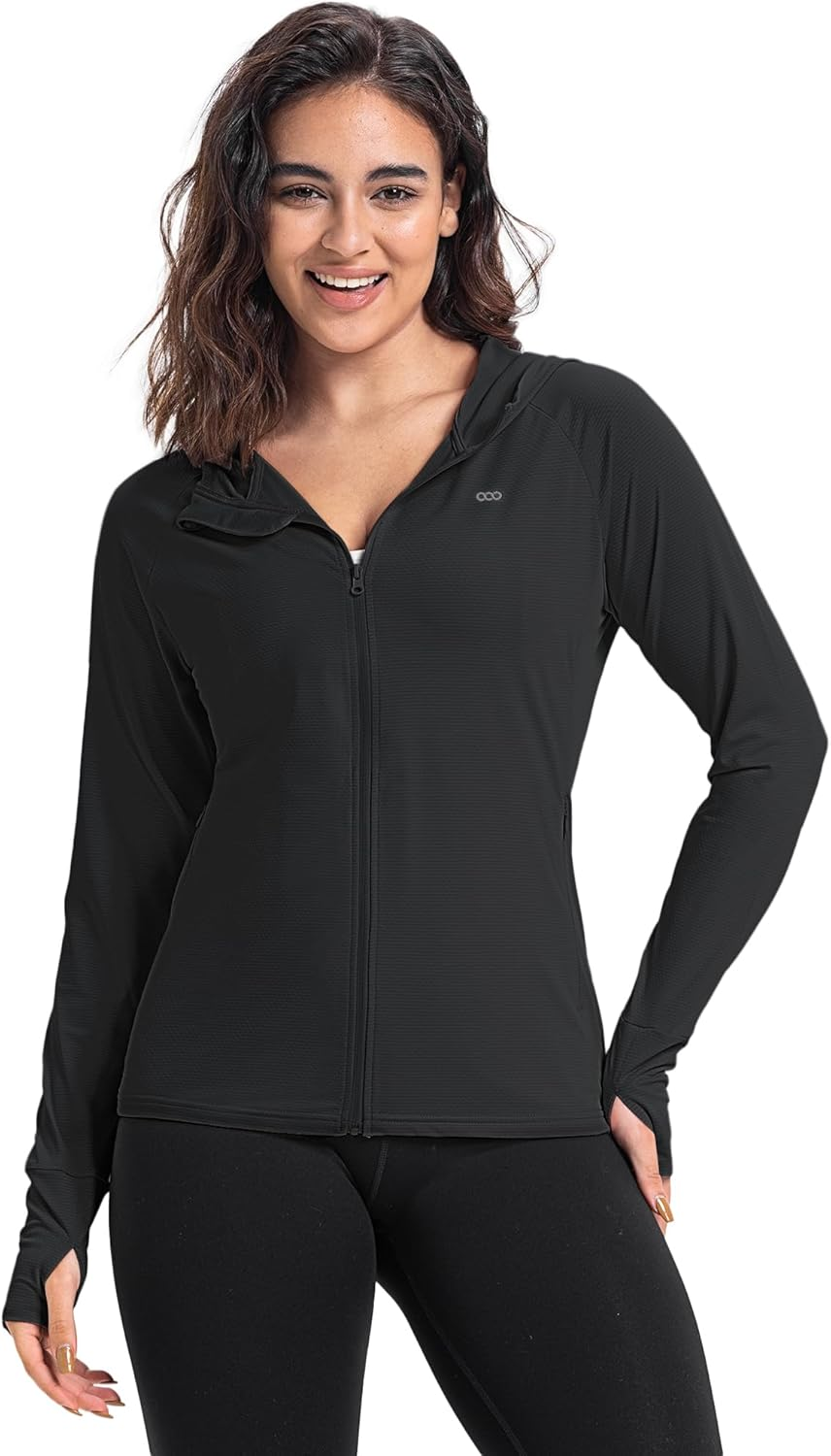 33,000Ft Women'S UPF 50+ Hoodie Jacket Lightweight Long Sleeve Sun Protection Shirt Full Zip up Breathable Sportwear with Thumb Holes for Hiking Running Outdoor