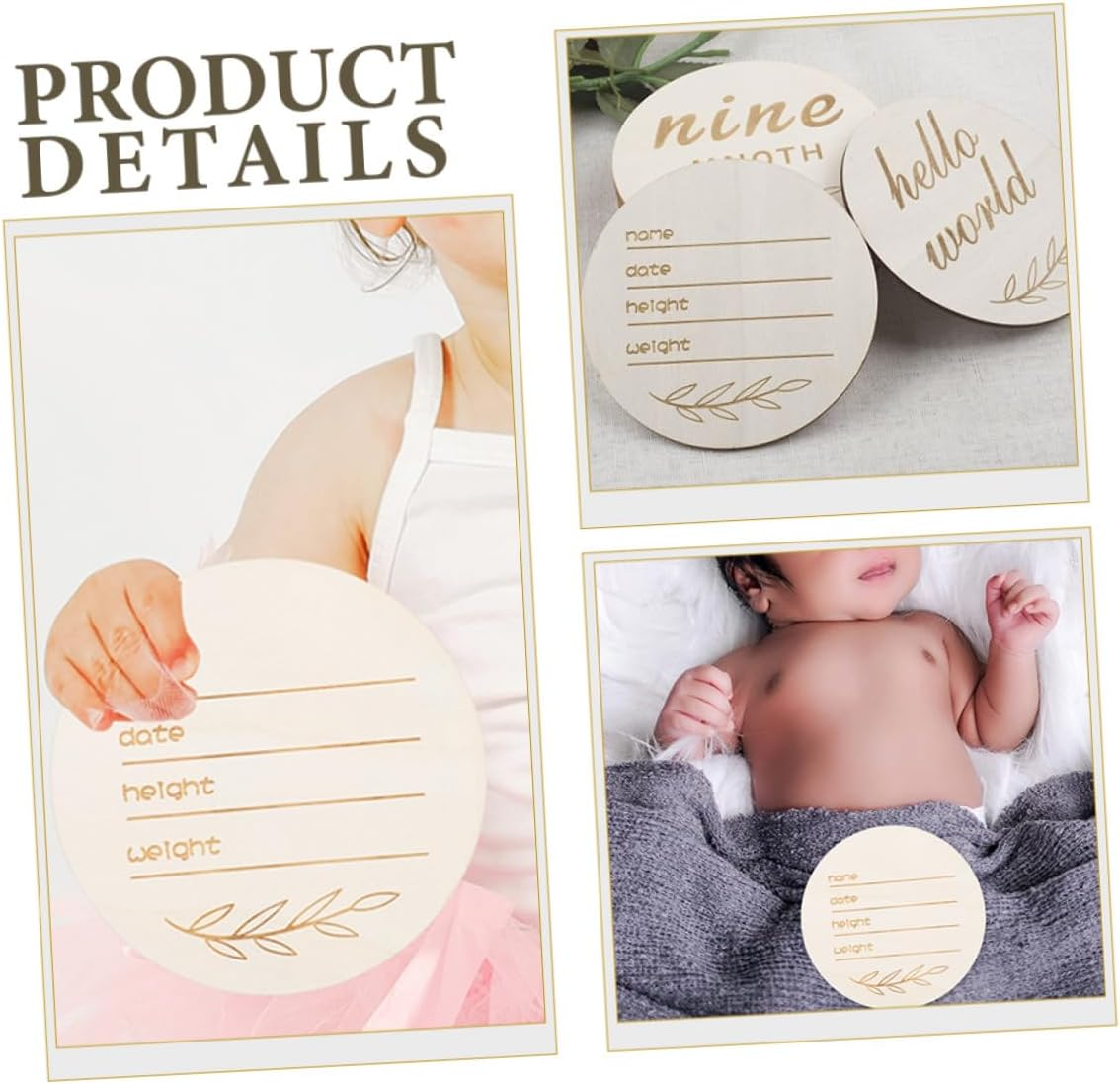 DOITOOL 12Pcs Wooden Birth Announcement Sign Smooth round Keepsake for Newborn Photography Creative Design Milestone Cards for Capturing Growth Moments image number 2