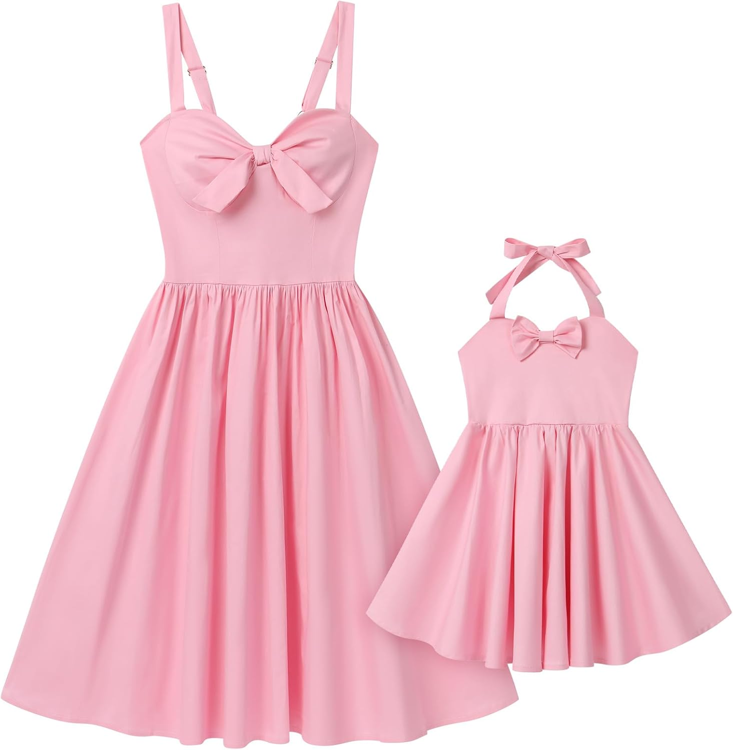 AWIBMK Mommy and Me Vintage Dress Bowknot Sweetheart Neck Smocked Back A-Line Mother Daughter Tea Party Holiday Dresses image number 6