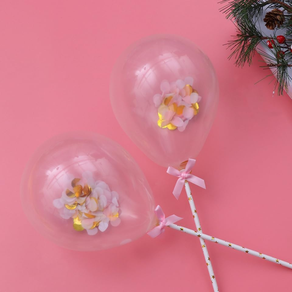 10Pcs Balloon Food Toppers Cake Toppers Happy Birthday Cake Decoration Birthday Decoration Balloon Cake Topper Chirstmas Decor Glitter Fruit Picks Balloons Insert Card Wedding Pink image number 1
