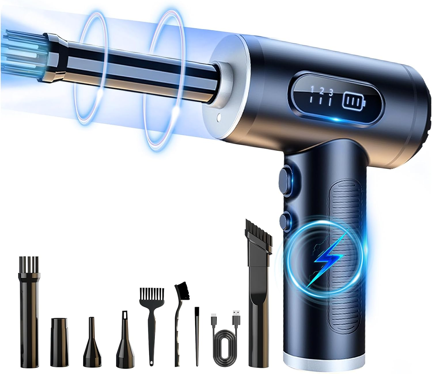 Lecoirrax Compressed Air Duster, 3 Gear Adjustable 130000RPM Electric Air Duster with LED Light, Rechargeable Cordless Air Blower for Keyboard Car Computer Office Cleaning, Replace Compressed Air Can image number 5