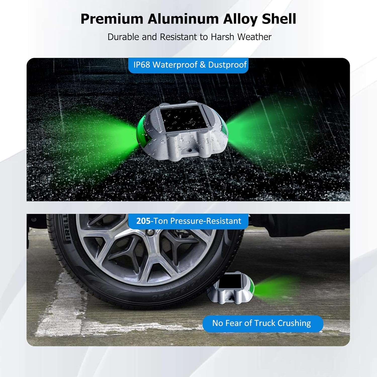 Deck Lights LED Driveway Lights Solar Powered Dock Light Outdoor Waterproof Road Markers for Step Sidewalk Stair Boat Garden Ground Pathway Yard (Green, 2 Pack) image number 4