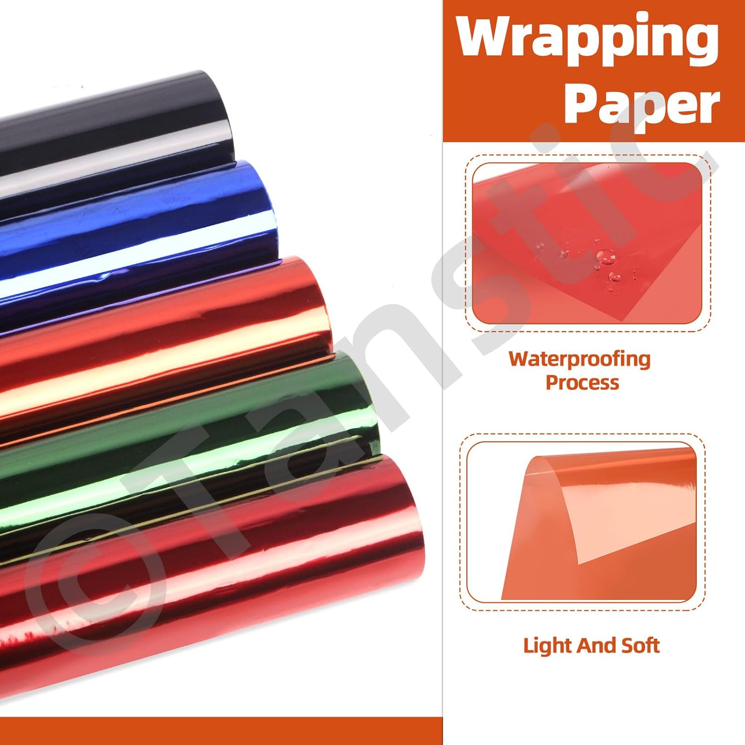 Tanstic 15.7 Inch X 98 Feet Orange Cellophane Wrap Roll, 2.3 Mil Thick Transparent Colored Cellophane Wrapping Paper, Colored Cellophane Paper for Gift Baskets, Treats, Flower