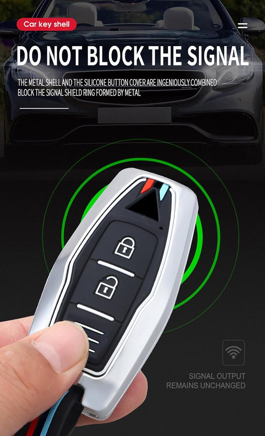 Ontto Metal Car Key Fob Cover Fit for Mitsubishi Outlander 2022 2023 Smart Key Case Keyring Silicone Key Shell Holder Bag Keychain Protection Accessories Black B image number 1