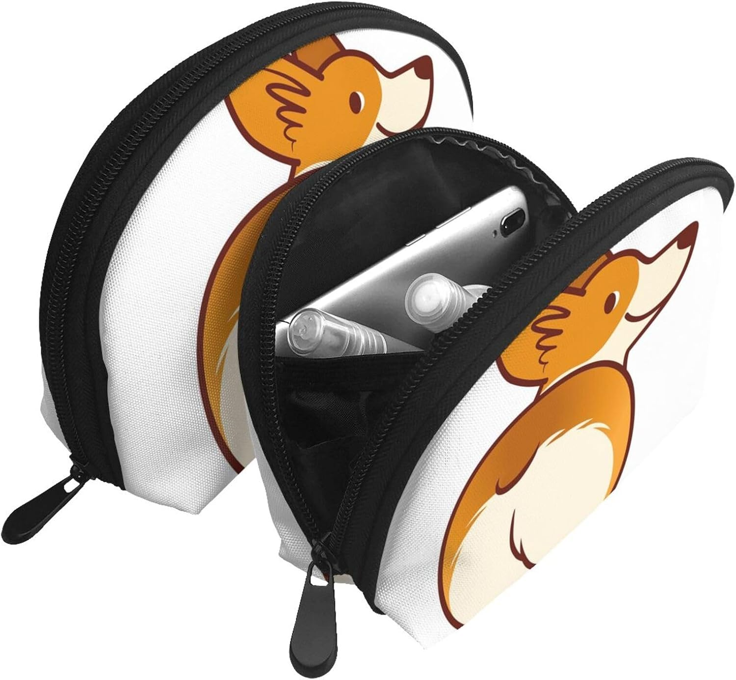 Cozimangoe Coin Pouch Makeup Bags Set, 2 Piece Shell Shape Cosmetic Bag with Pockets for Daily Travel Handbag Lipstick Keys Toiletry, Personalized Corgi Dog Funny Butt image number 1