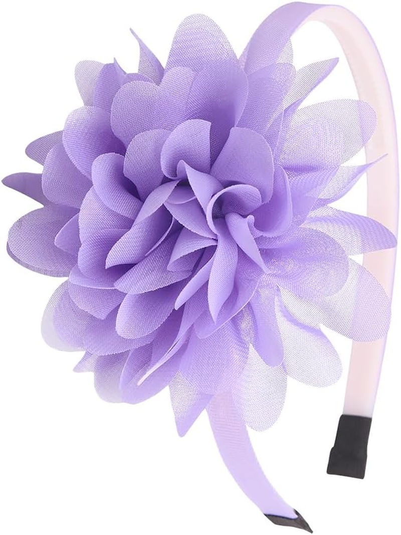 JIHUOO Chiffon Flower Headband, Cute Flower Hair Band, Decorative Party Headbands, Non-Slip Headband, Thin Headband, Floral Headband for Girls and Women, Light Purple image number 1