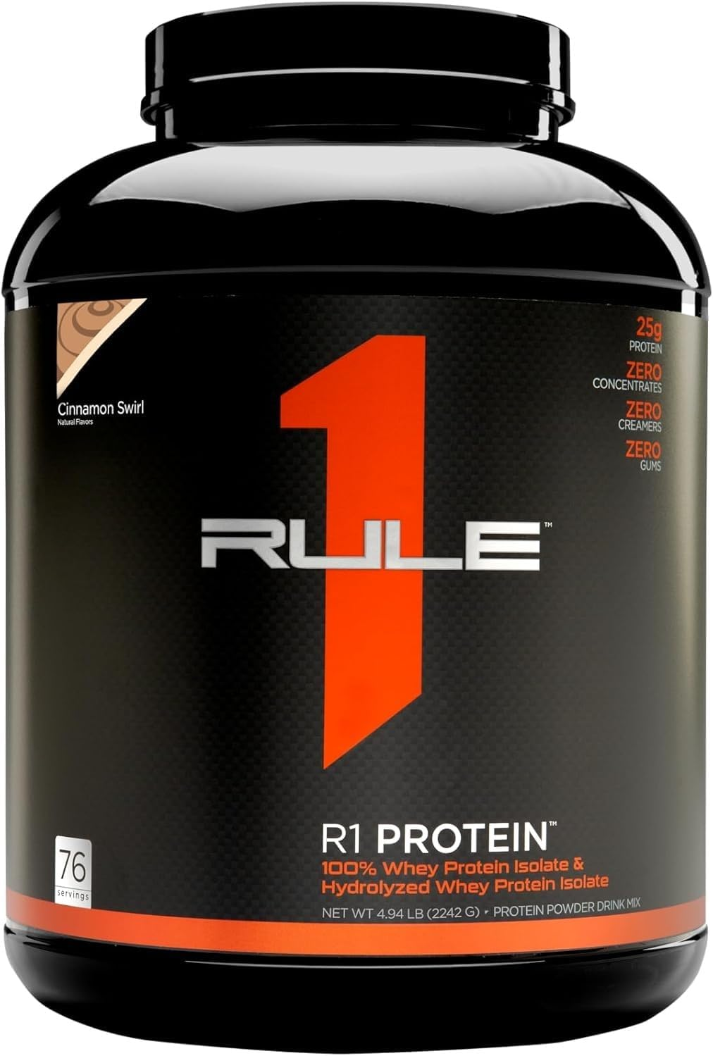 Rule 1 100% Whey Protein Isolate and Hydrolysate Protein Powder 4.94 Lb, Cinnamon Swirl (76 Servings)