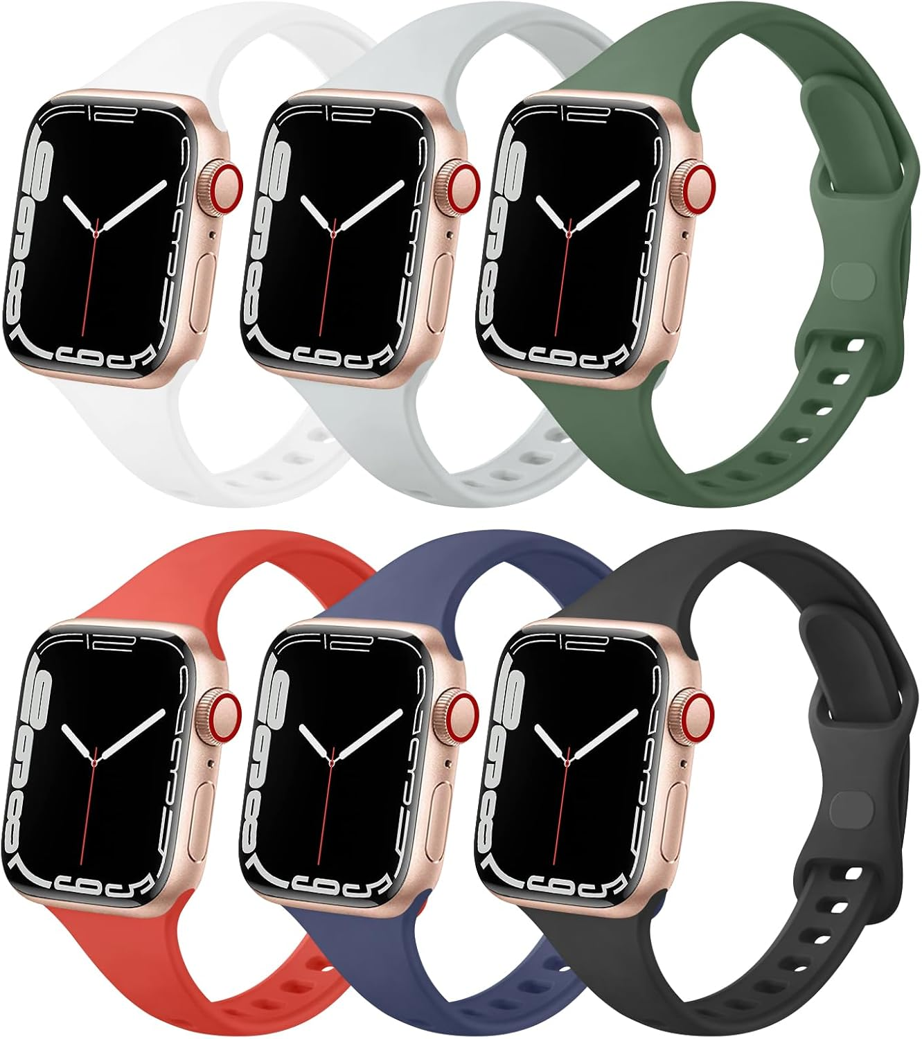 Leonids 6 Pack Slim Bands for Apple Watch Band 49Mm 46Mm 45Mm 44Mm 42Mm 41Mm 40Mm 38Mm for Women Men, Soft Silicone Sport Strap for Iwatch Ultra 2/1 SE 2/1 Series 10 9 8 7 6 5 4 3 2 1