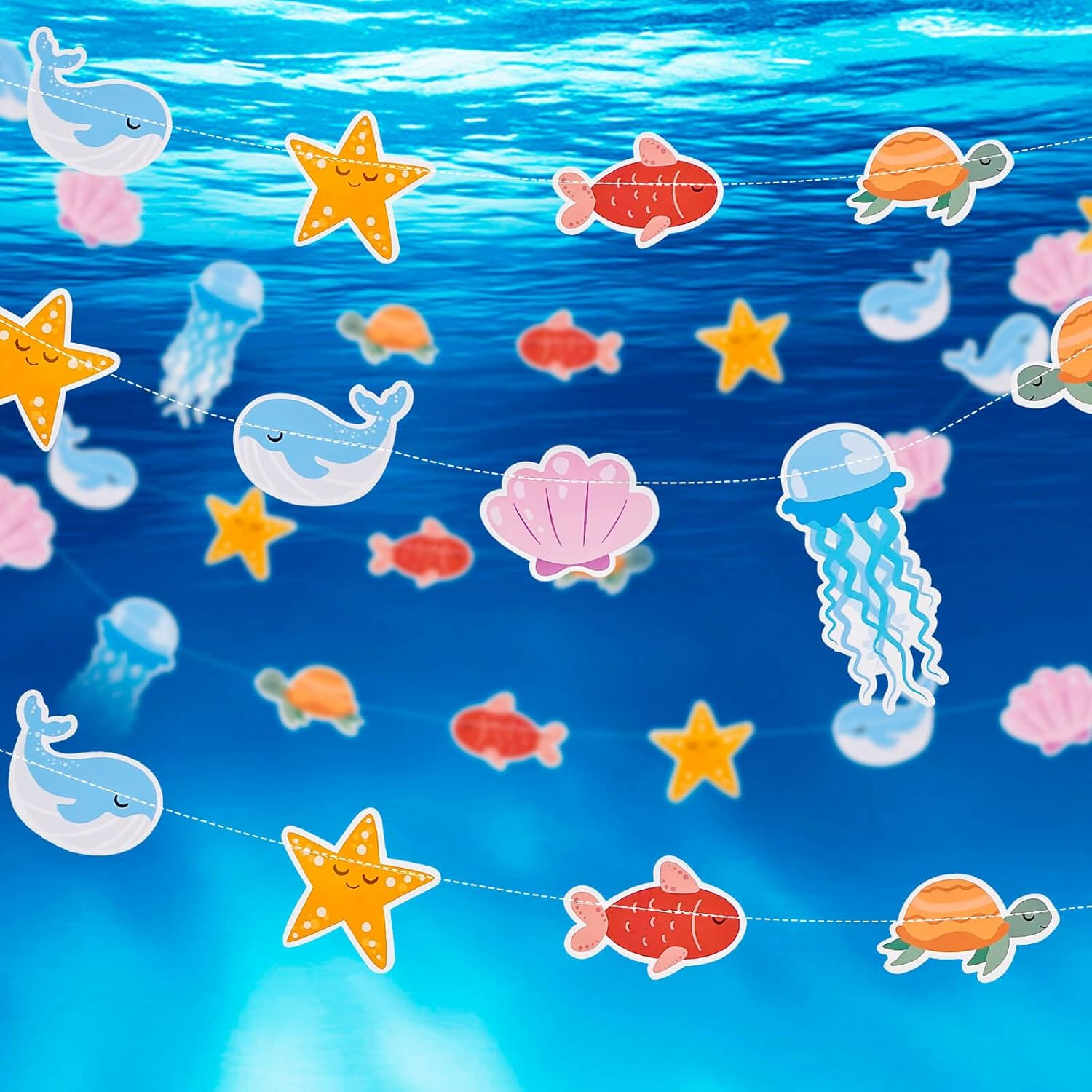 Dayker under the Sea Banner, Ocean Animals Garland, Premium Paper Ocean Theme Party Decoration for Girls Boys Birthday Celebrations, Baby Shower, Room Decor image number 2