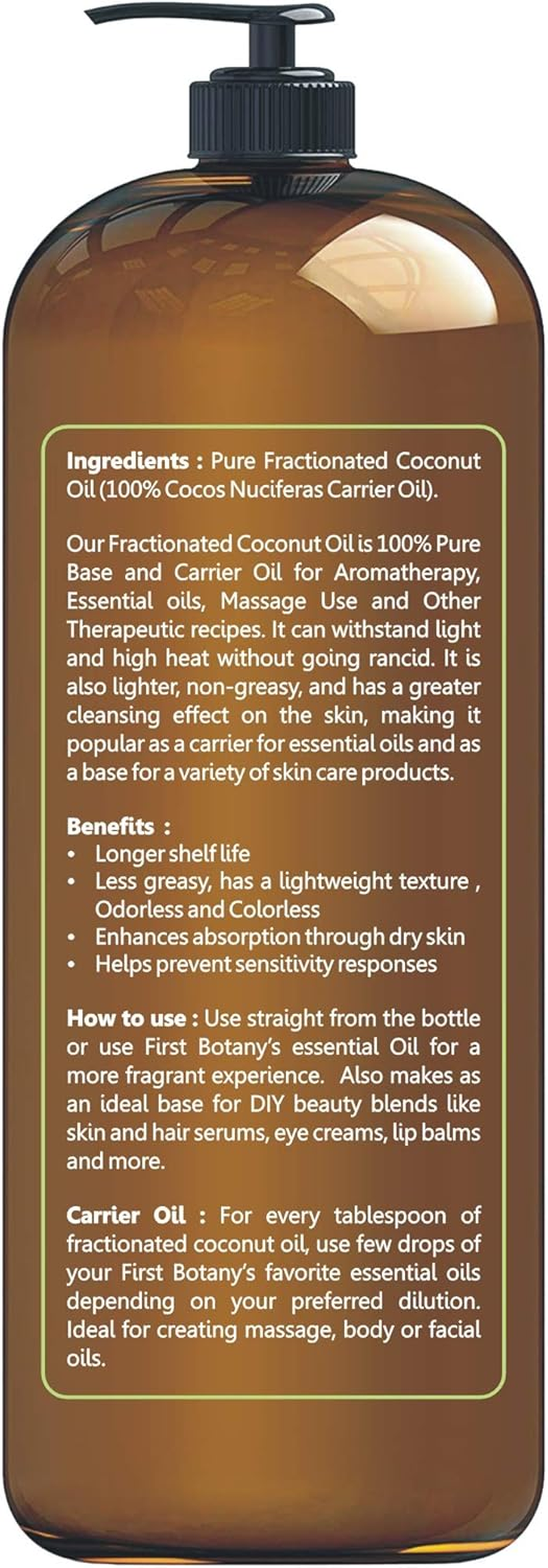 Fractionated Coconut Oil 470Ml - 100 Natural & Pure MCT Coconut Oil for Hair, Skin,And Aromatherapy Carrier Oil , Massage Oil,Best Skin Moisturiser - UV Resistant BPA Free Bottle image number 2