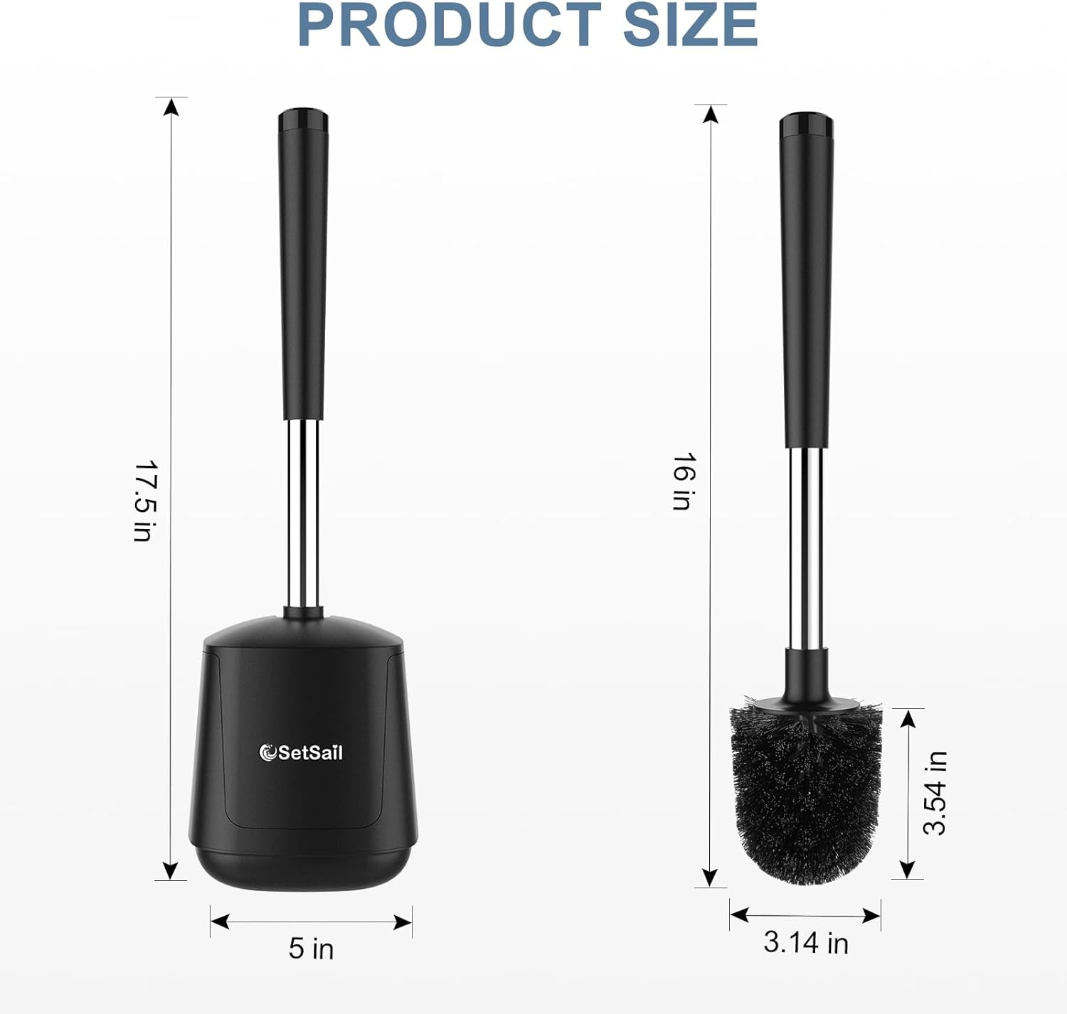 Setsail Toilet Brush and Holder, Self Closing Lid Toilet Bowl Brushes Holder and Extra Long Handle Ventilated Toilet Brush Set for Bathroom Cleaning, Nylon Bristles, Black image number 6