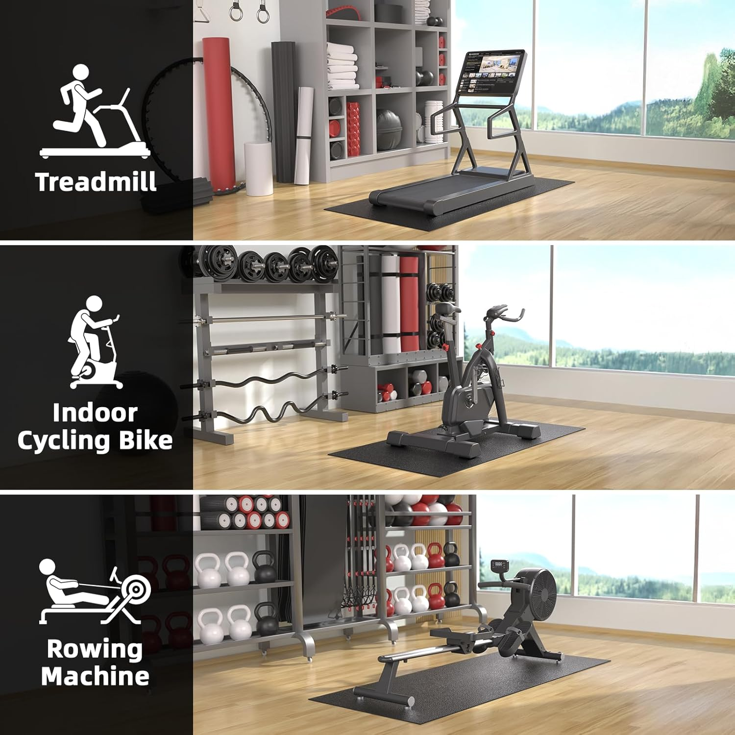 Gymcope Treadmill Mat, 183X91.5Cm Exercise Equipment Mat for Hardwood Floor Carpet Protection, 6Mm Thick, Exercise Bike Mat for Indoor Cycles, Rowing Machine, Elliptical image number 4