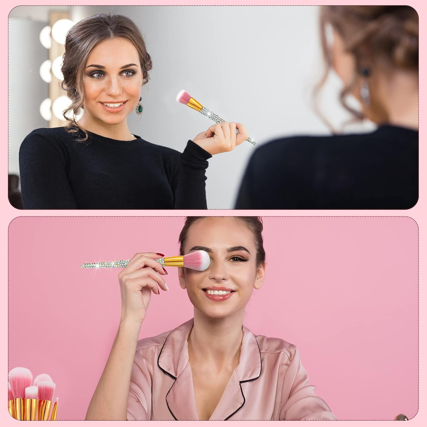 13 Pieces Rhinestone Makeup Brushes Set Bling Crystal Professional Face Cosmetics Blending Liquid Foundation Powder Concealer Eye Shadows Make up Beauty Tool Glitter with Holder (Silver) image number 3