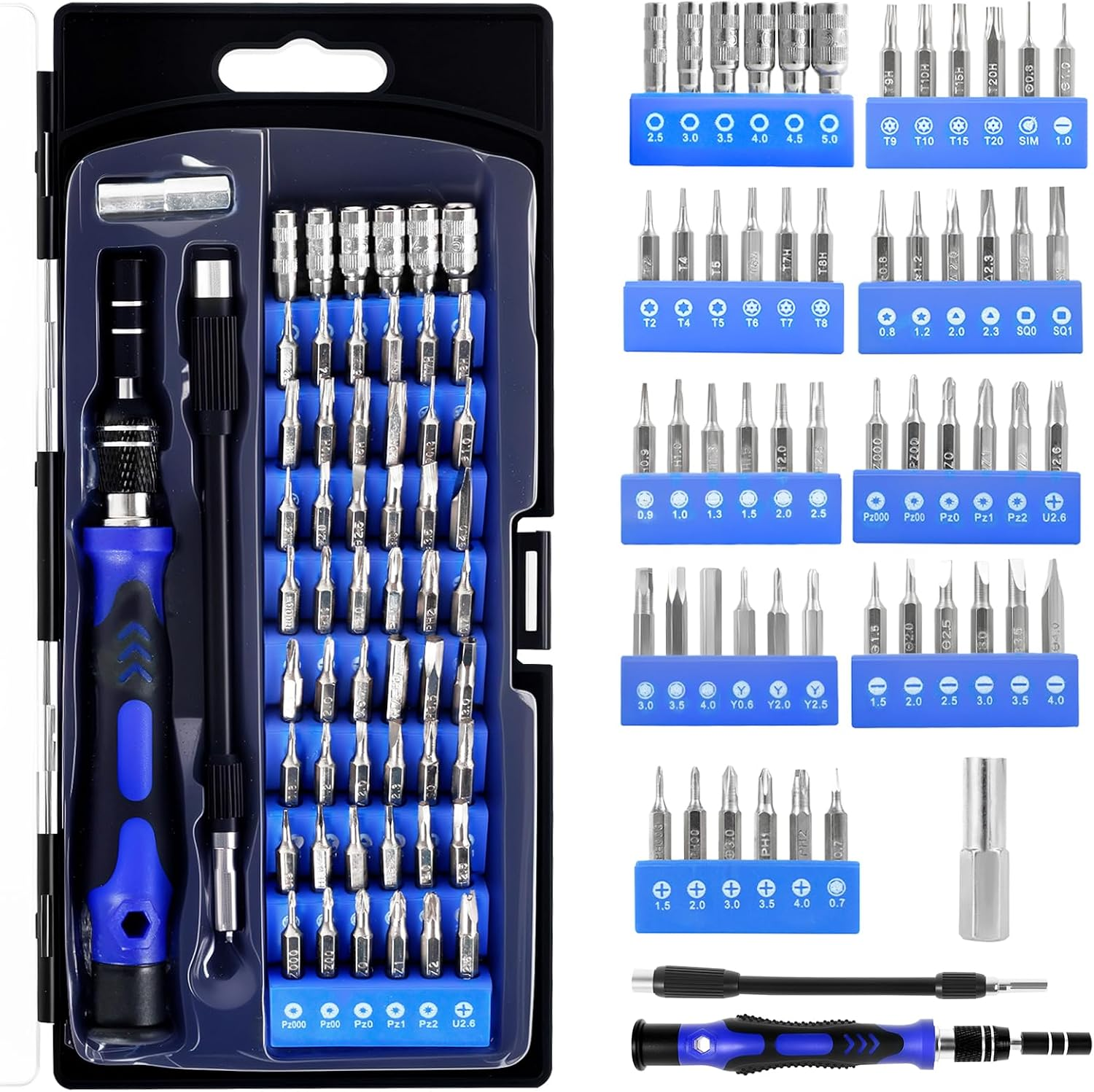58 in 1 Precision Screwdriver Set with 54 Bits Magnetic Driver Set with Flexible Shaft & Extension Rod Professional Repair Tool Kit for Electronics PC Mobile Phone Watch(58 in 1) image number 6