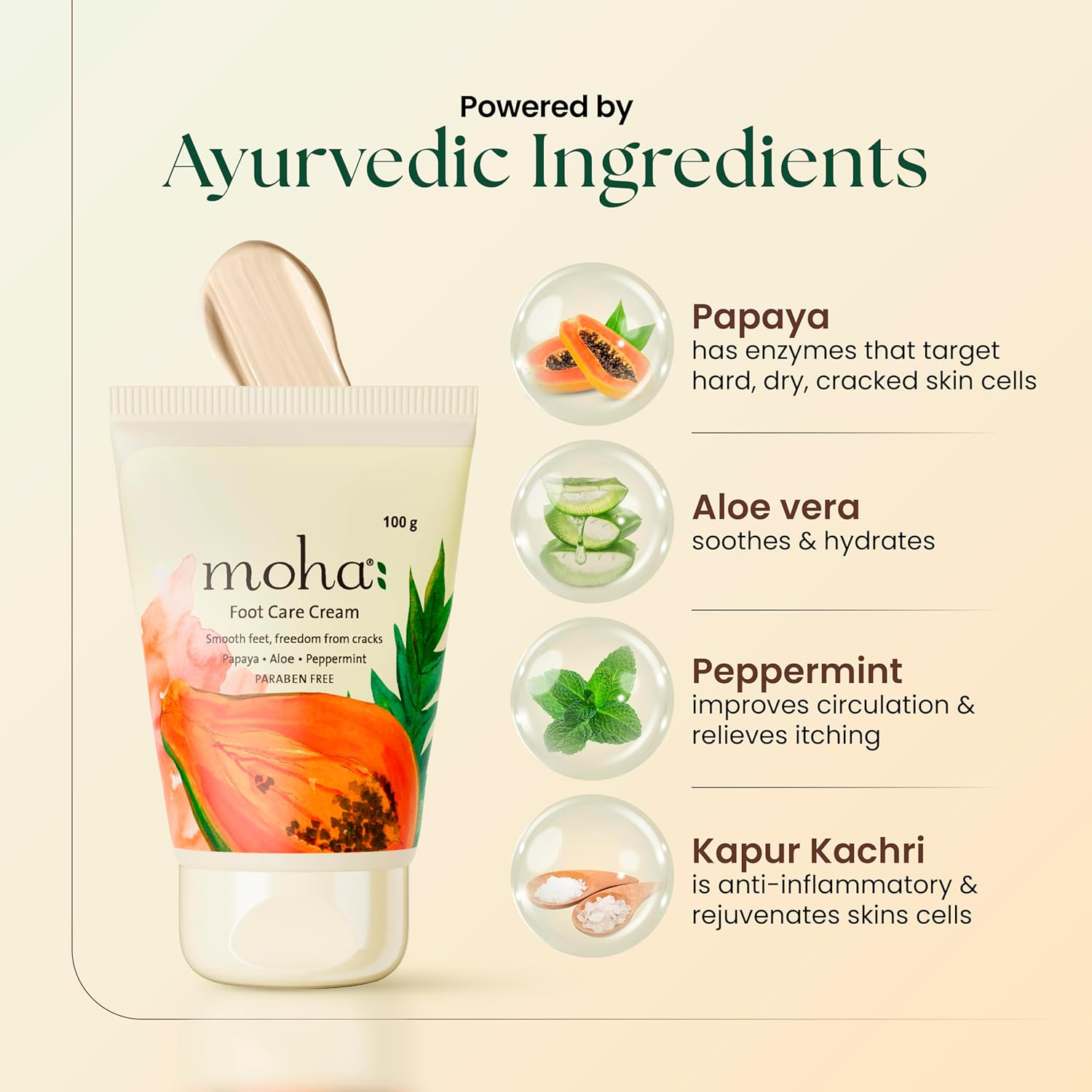 Moha: Foot Cream for Rough, Dry and Cracked Heel, Feet Cream for Heel Repair with Benefits of Aleovera, Papaya & Peppermint (200 Gram) image number 5