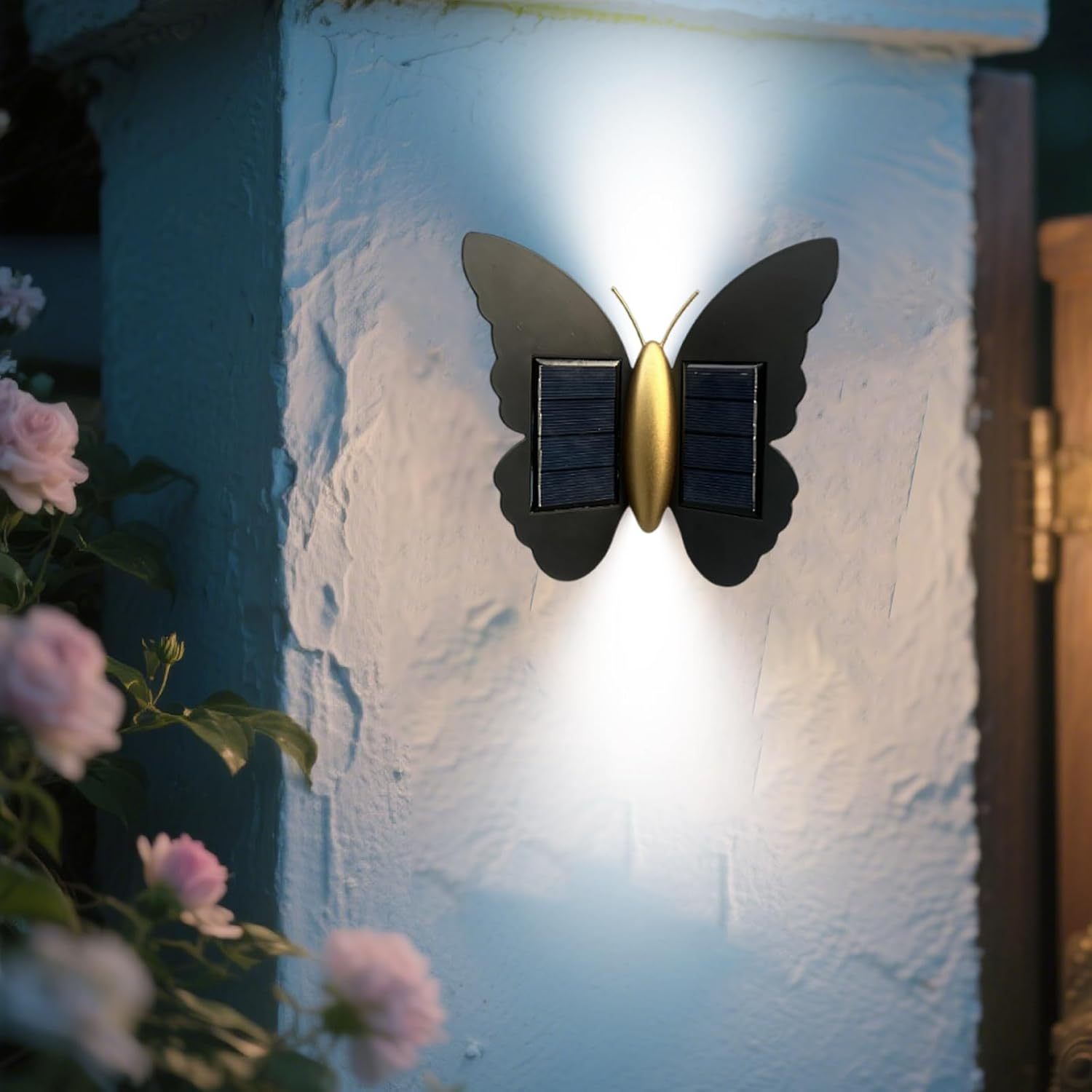 Solar Wall Light, LED Butterfly Outdoor Wall Light, Waterproof Outdoor Lighting, Suitable for Garden Wall Lighting, Garage, Door Outdoor Wall Lighting, the Ideal Gift (White Light) image number 4