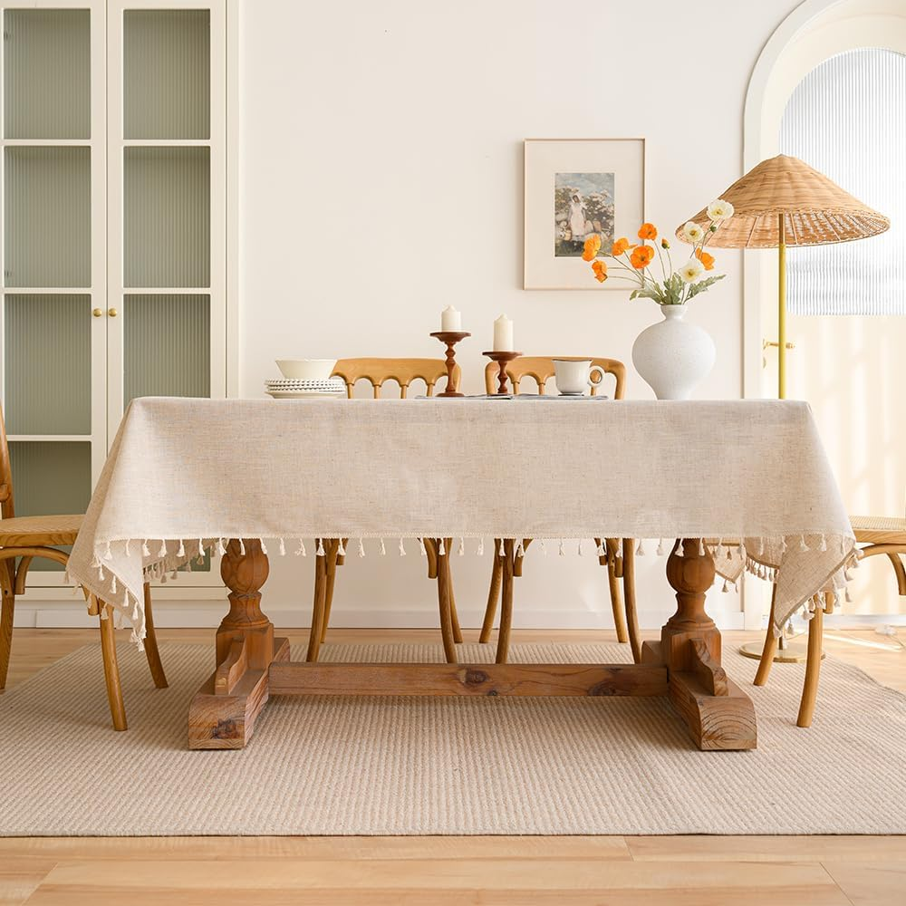 Anaado Ramadan Cotton Linen Large Table Cloth for Dining Table 14 Seater, Long Table Cover Picnic,Party, Tabletop Decorations, Beige,60''X142'' image number 5