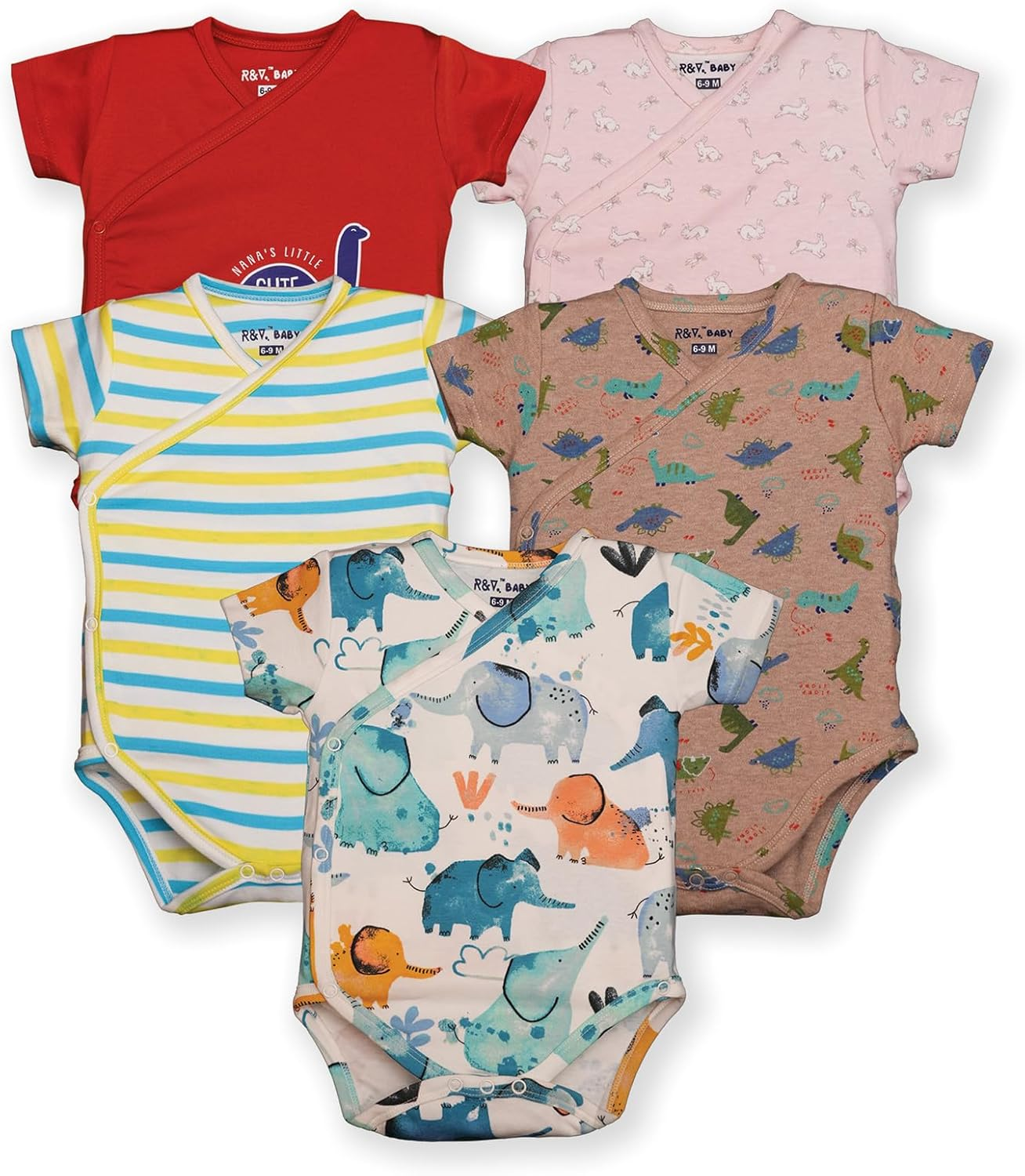 Baby Bodysuits, 100% Cotton, Short Sleeve, Pack of 5 image number 4