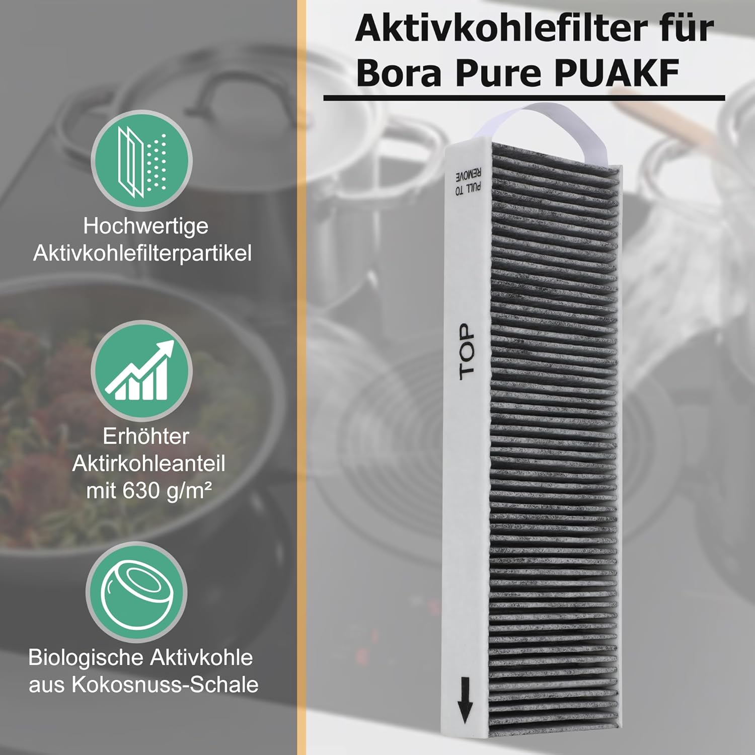 2 Activated Carbon Filters for Bora Pure PUAKF, Filter for Bora X Pure/S Pure/Puru or PUXU Recirculation Hob Extractor Extractor Replacement Filter Accessories