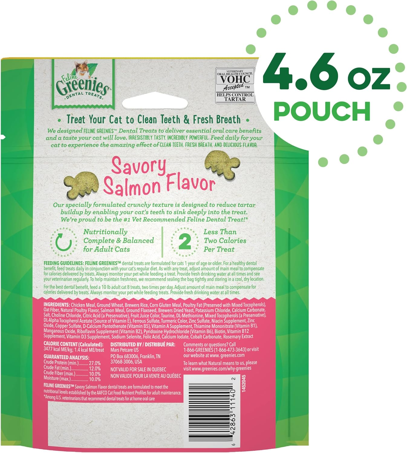 Greenies Savory Salmon Flavor Dental Feline Cat Treats, 130 G image number 6