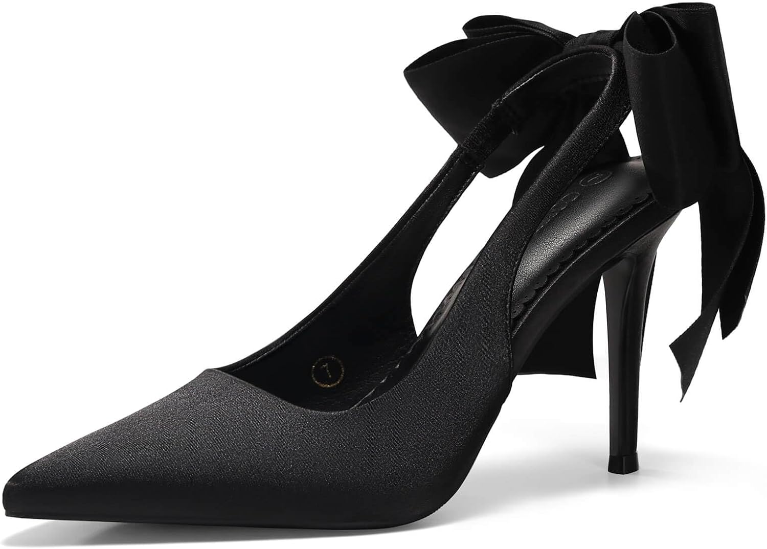Coutgo Womens Slingback High Heels with Bow Closed Pointed Toe Wedding Bride Dress Shoes Satin Pumps