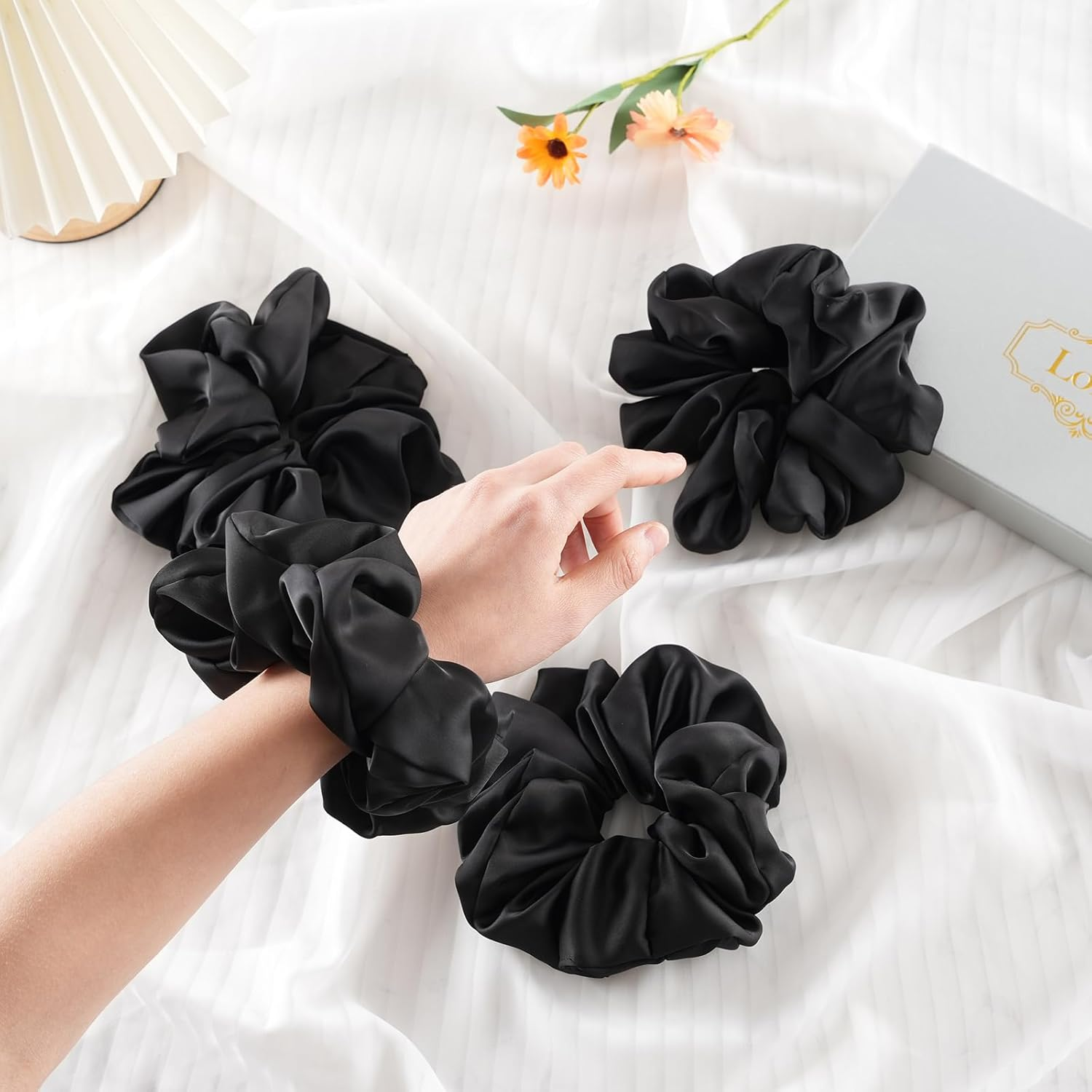 Lolalet Big Scrunchies for Women, 5.9 Inch Large Satin Scrunchies Jumbo Hair Scrunchies Oversized Elastic Hair Ties Extra Large Scrunchy Giant Hair Bands for Thick Curly Hair -4 Pack, Style F image number 1