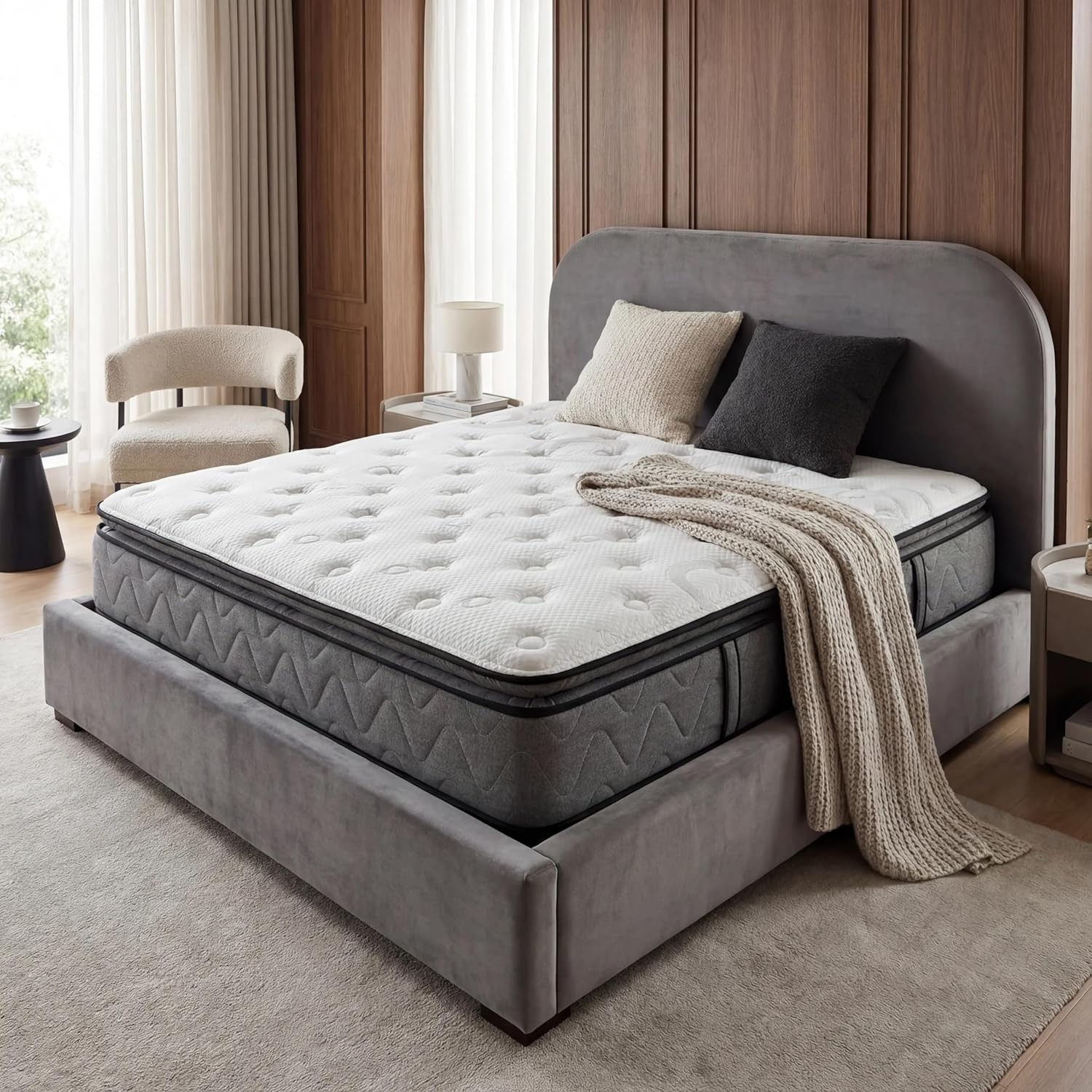 Single Size Mattress, 18Cm Memory Foam Mattress for Pressure Relief & Comfort Sleep, Knitted Breathable Cover, Medium Firm White+Grey