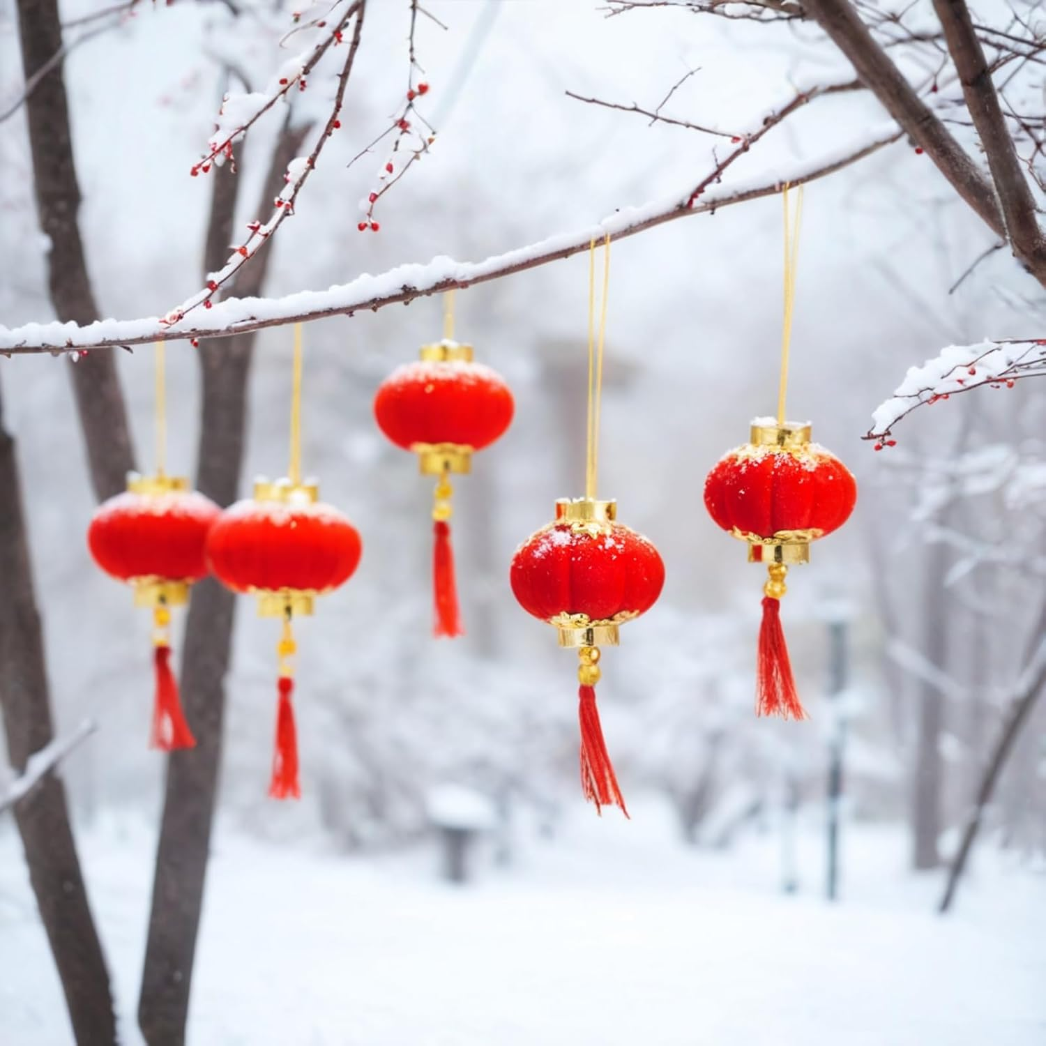Mini Hanging Red Lanterns for Chinese New Year Decor, 16-Pack Lucky Festival Lanterns for Spring Festival, Lunar New Year & Party Decoration image number 3