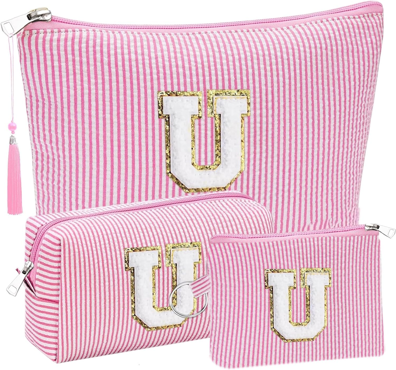 Adoryoung Gifts Personalized Initial Cosmetic Makeup Bag Make up Bag Travel Toiletry Bag for Her Mom Girlfriend Wife Teacher Birthday Gifts for Women Skincare for Girls, Pink, F
