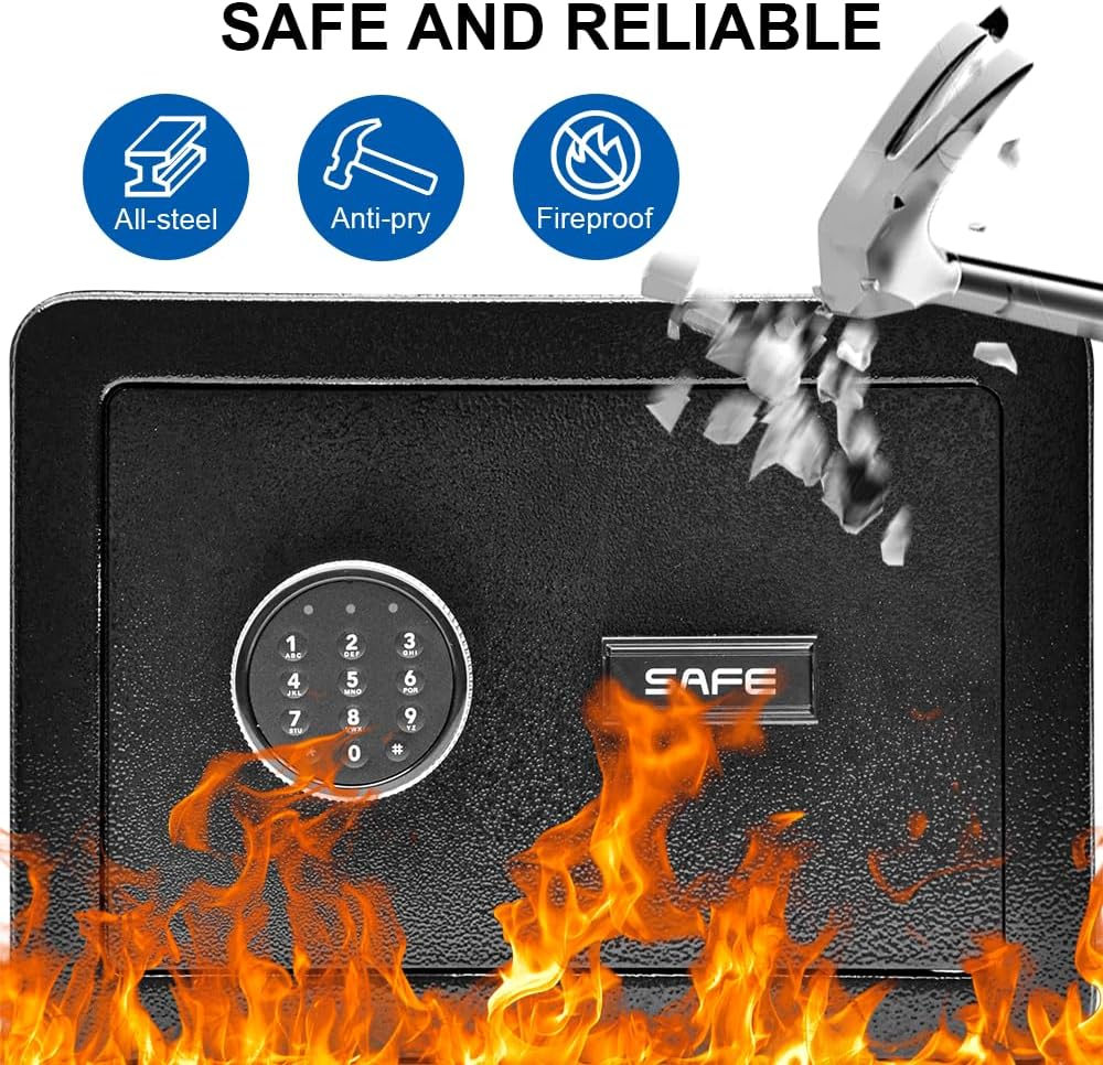 ALSTON All Steel Safety Box Wall Mountable Fireproof Mini Safe Box Keypad and Key Dual Unlock Methods with Removable Shelf for Home Office Hotel Money Safe image number 5