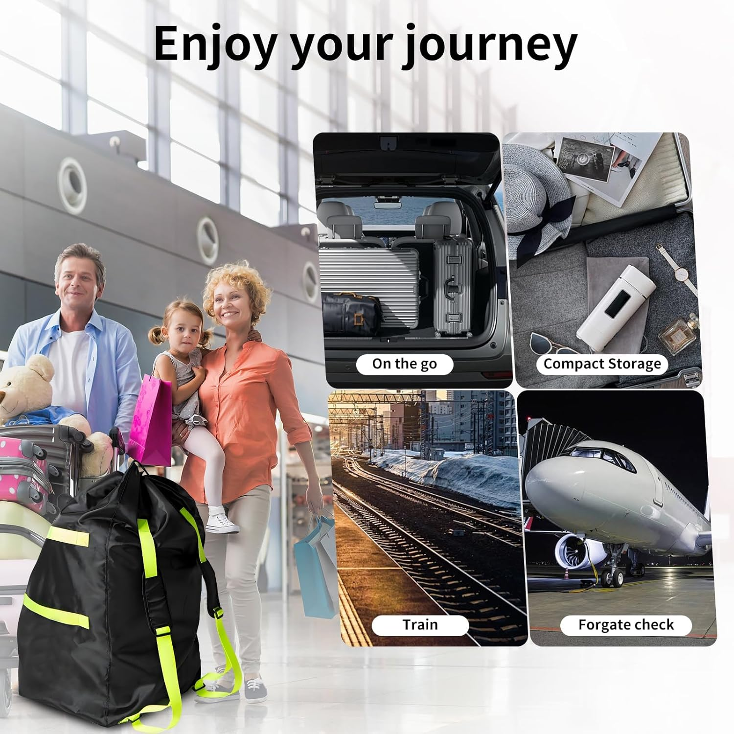 Car Seat Travel Bag for Airplane, Waterproof Durable Padded Cover with 2 Luggage Tags, Universal Fit, Gate Check Bag for Airplane, Fits Convertible Car Seats or Double Strollers