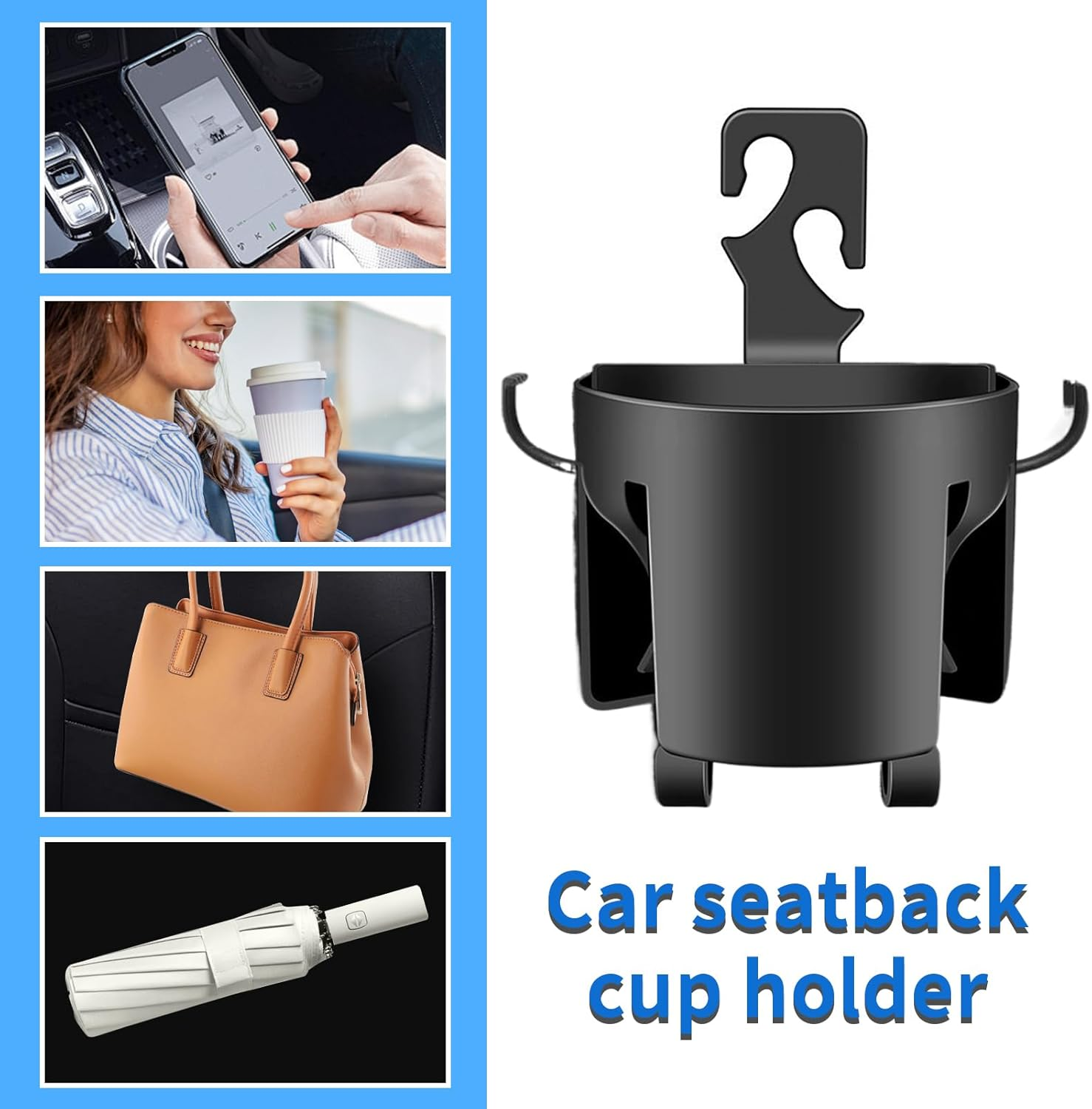 Evnbhgyu Backseat Cup Holder for Car - Car Seat Hooks for Headrest - Multifunctional Organizer Accessories for Interior Beverage Bottle Cell Phones Keys Storage Travel image number 3