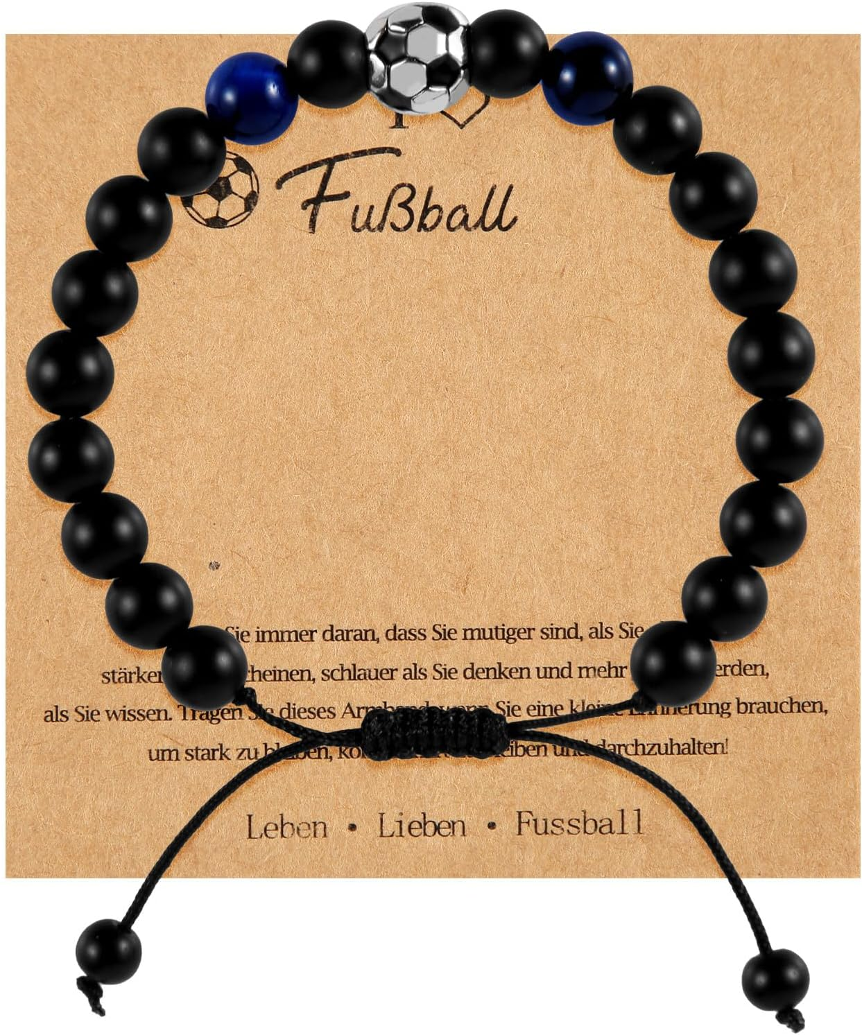 Soccer Bracelet, Adjustable Premium Blue Tiger Eye Stone Football Bracelet Soccer with Good Meanings Soccer Bracelet Graduation Birthday Gift Suitable for Teen Boys, 17-27Cm